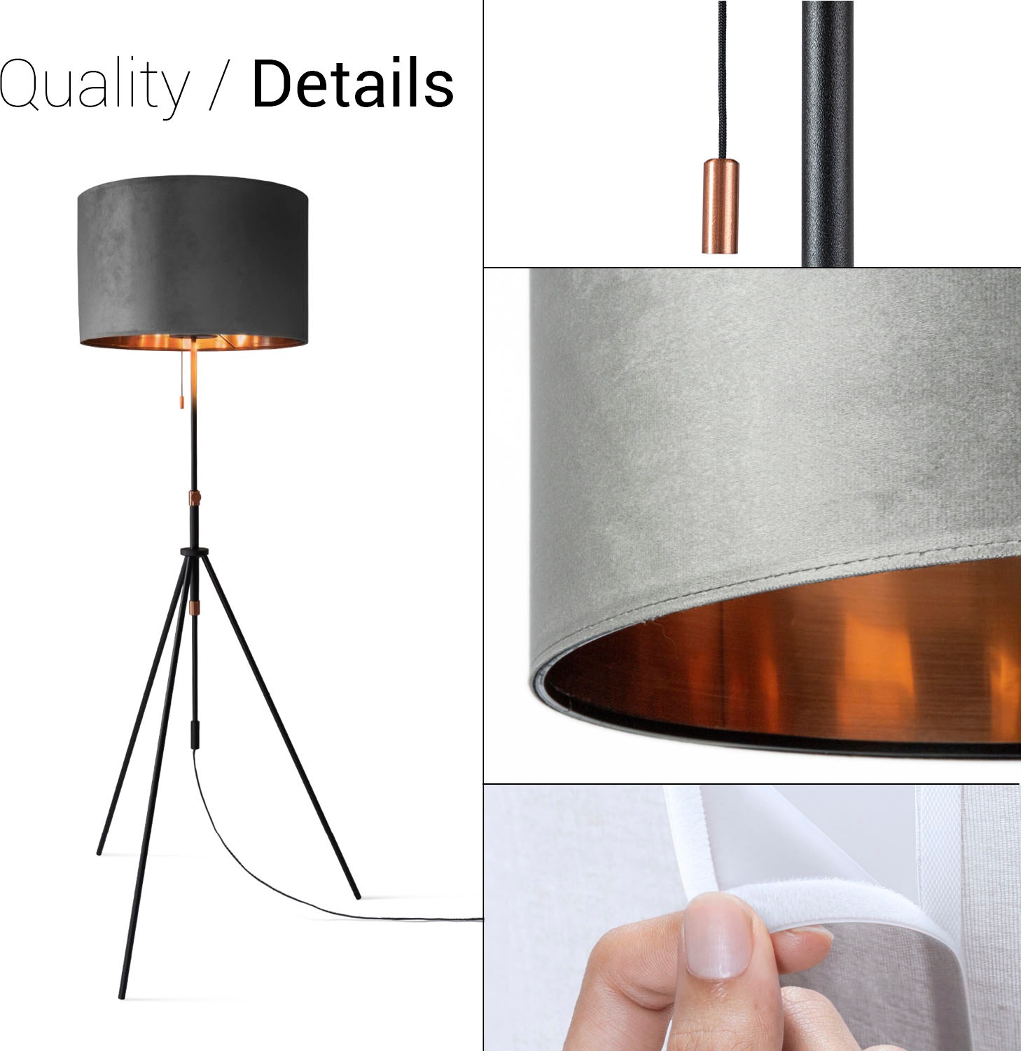 Paco Home Stehlampe »Naomi uni Color«, Leuchtmittel E27 | ohne Leuchtmittel, Wohnzimmer Höhenverstellbar 121,5 bis 176,5 cm Zugschalter Velour