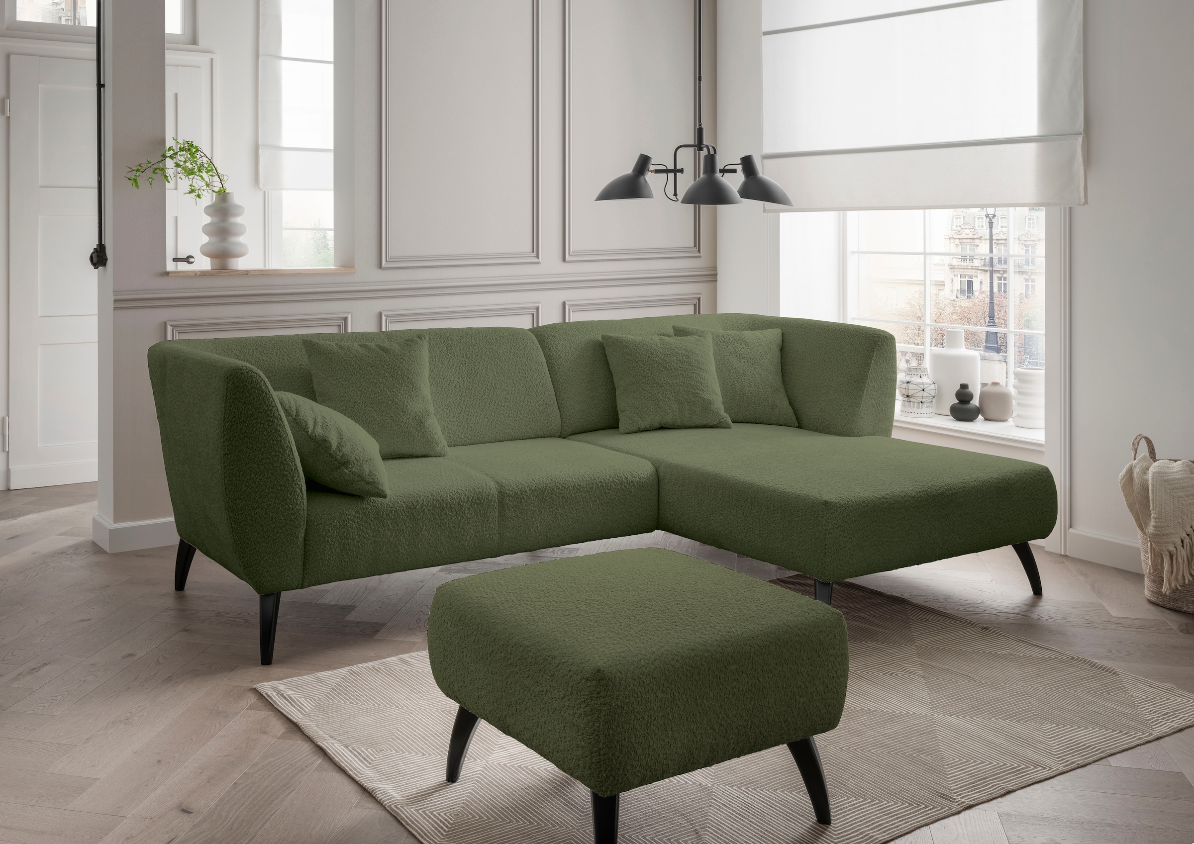 INOSIGN Ecksofa "Colori L-Form", Holzfußfarbe wählbar, inkl. 4x Zierkissen günstig online kaufen