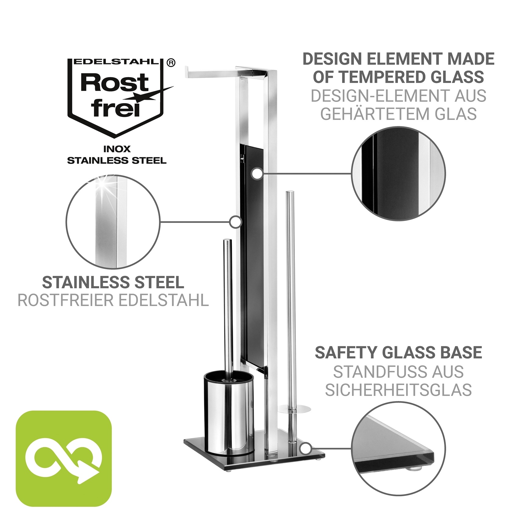WENKO WC-Garnitur »Rivalta« Set aus Edelstahl | Sicherheitsglas