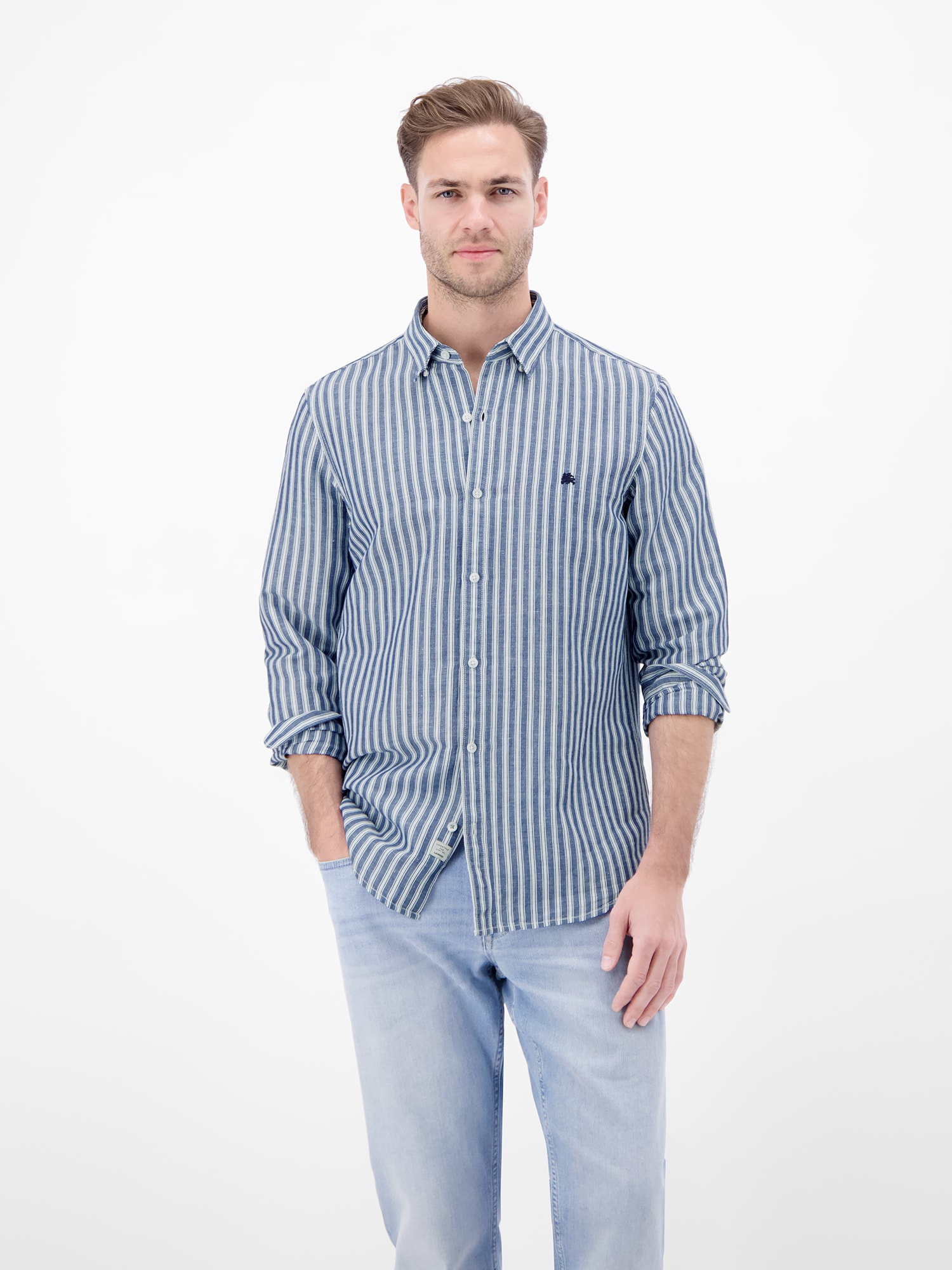 LERROS Leinenhemd »Gestreiftes Langarmhemd aus Leinen-Baumwoll-Mix« Gestreift, 55% Leinen, 45% Baumwolle, Button‑down, 2‑Knopf