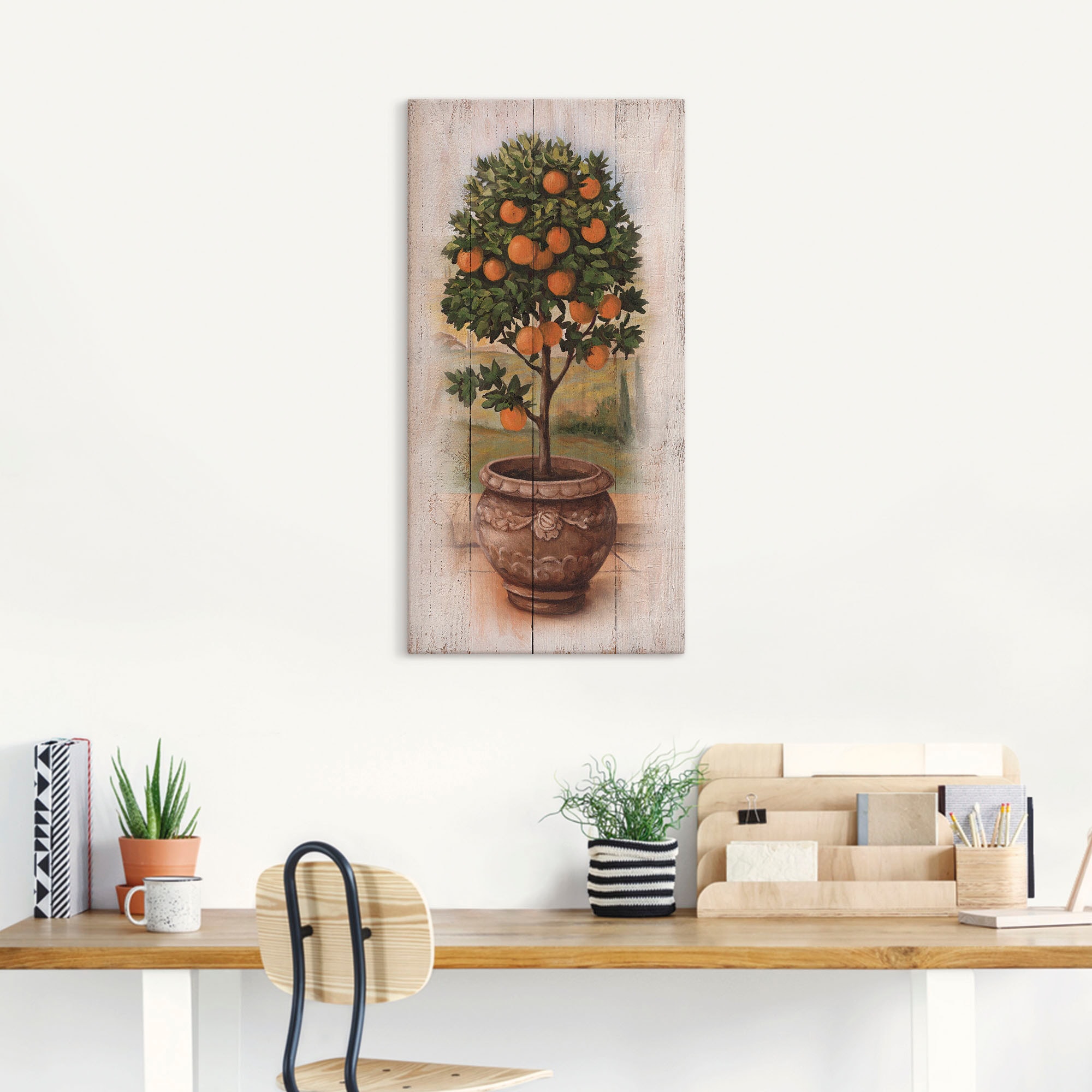 Artland Leinwandbild »Orangenbaum mit Holzoptik«, Bäume, (1 St.), auf Keilrahmen gespannt