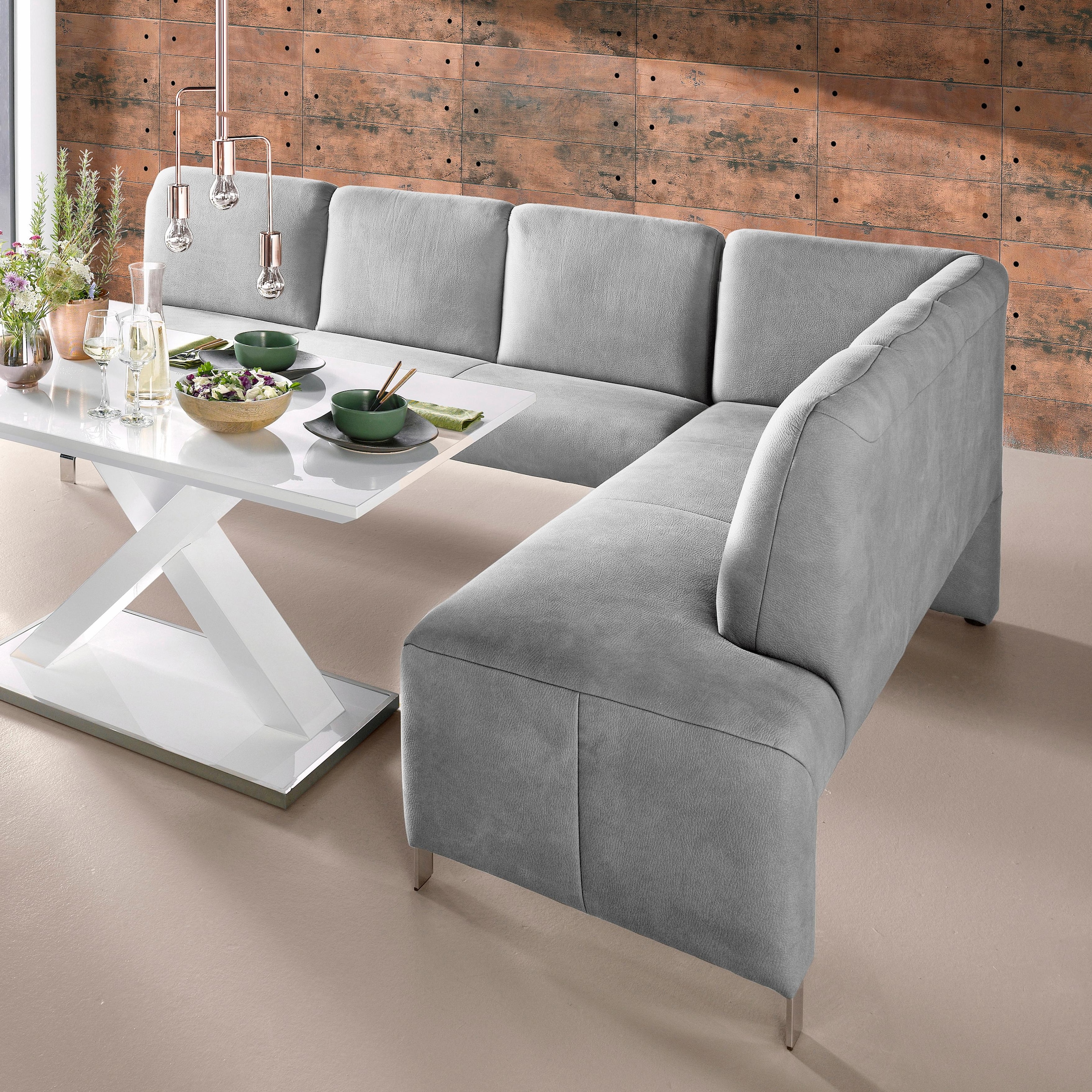 exxpo - sofa fashion Eckbank »Intenso, modern, wahlweise in Leder oder Textil, 264/197 cm (B/T)«, hohe Bodenfreiheit, frei im Raum stellbar, hoher Sitzkomfort