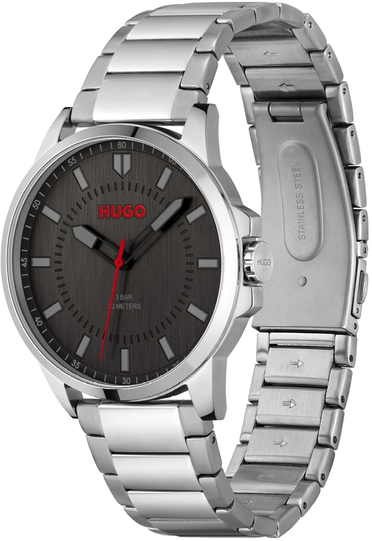 HUGO Quarzuhr »#FIRST«, Armbanduhr, Herrenuhr, Mineralglas, Edelstahlarmband