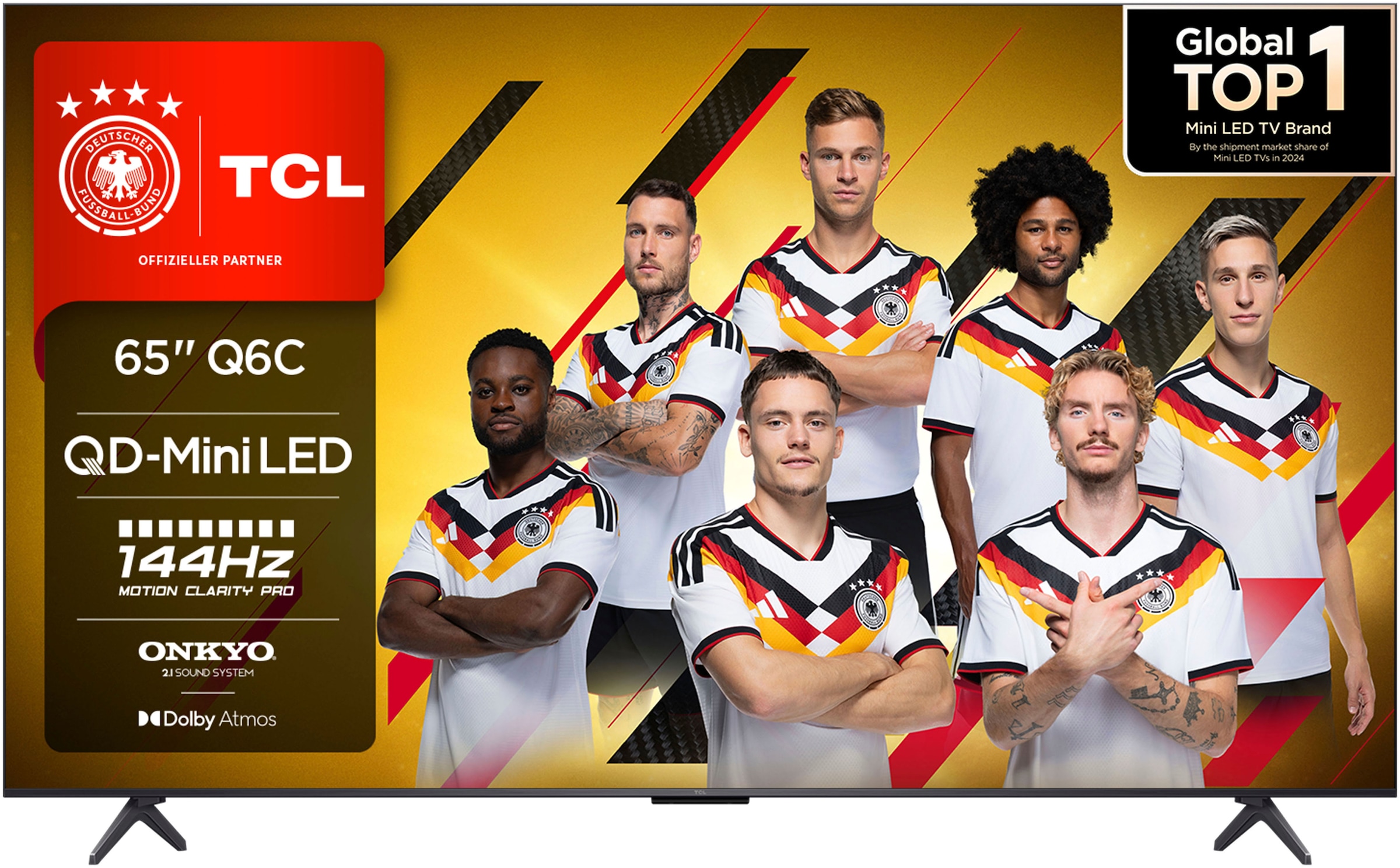 TCL Mini-LED-Fernseher "65Q6CX1", Energieeffizienz: F (A-G), schwarz, 65, Fernseher, 4K Multi-HDR Dolby Vision, 144Hz, ONKYO Dolby Atmos, Apple Airplay 2