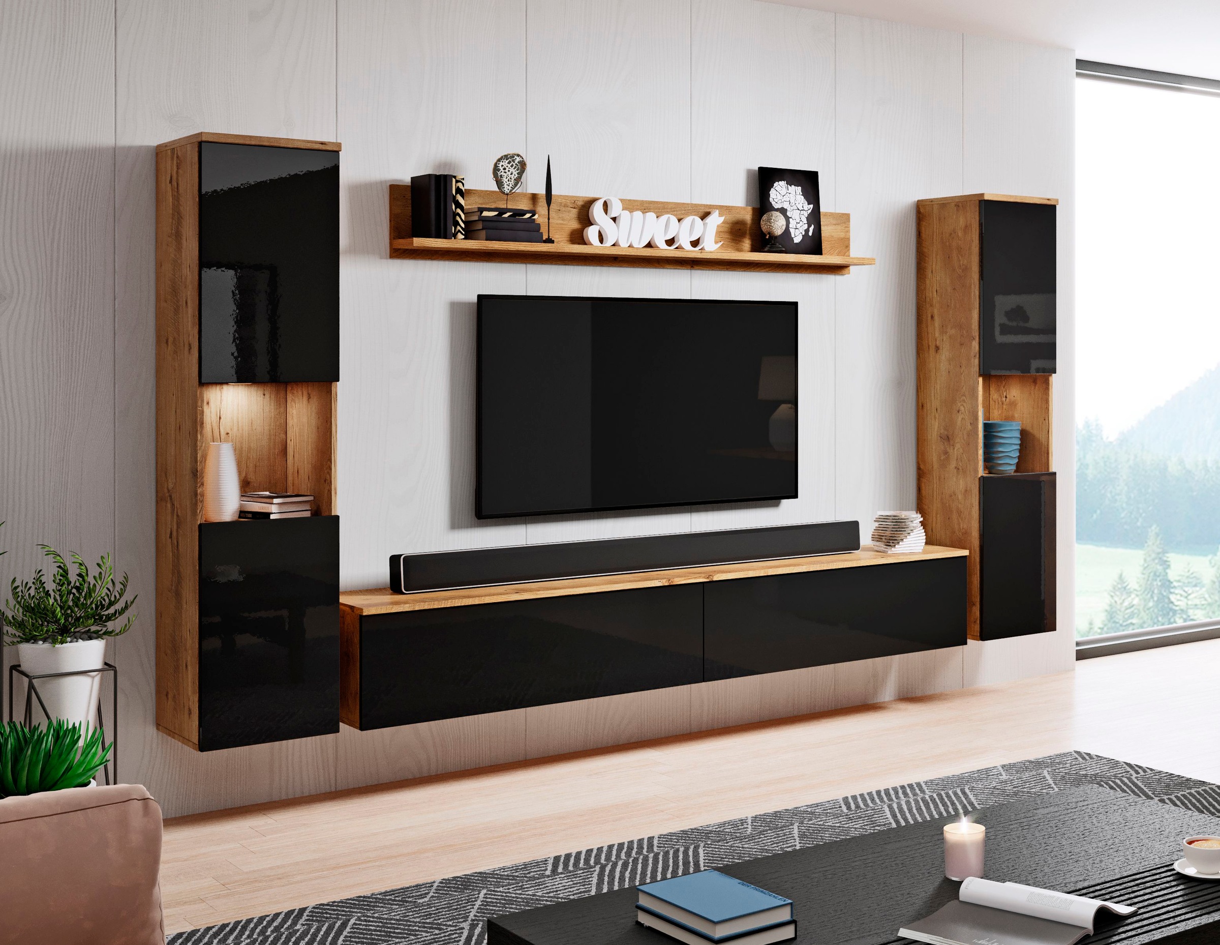 INOSIGN Wohnwand "PARIS, Vitrine Türanschlag links/rechts wechselbar" Kompl günstig online kaufen