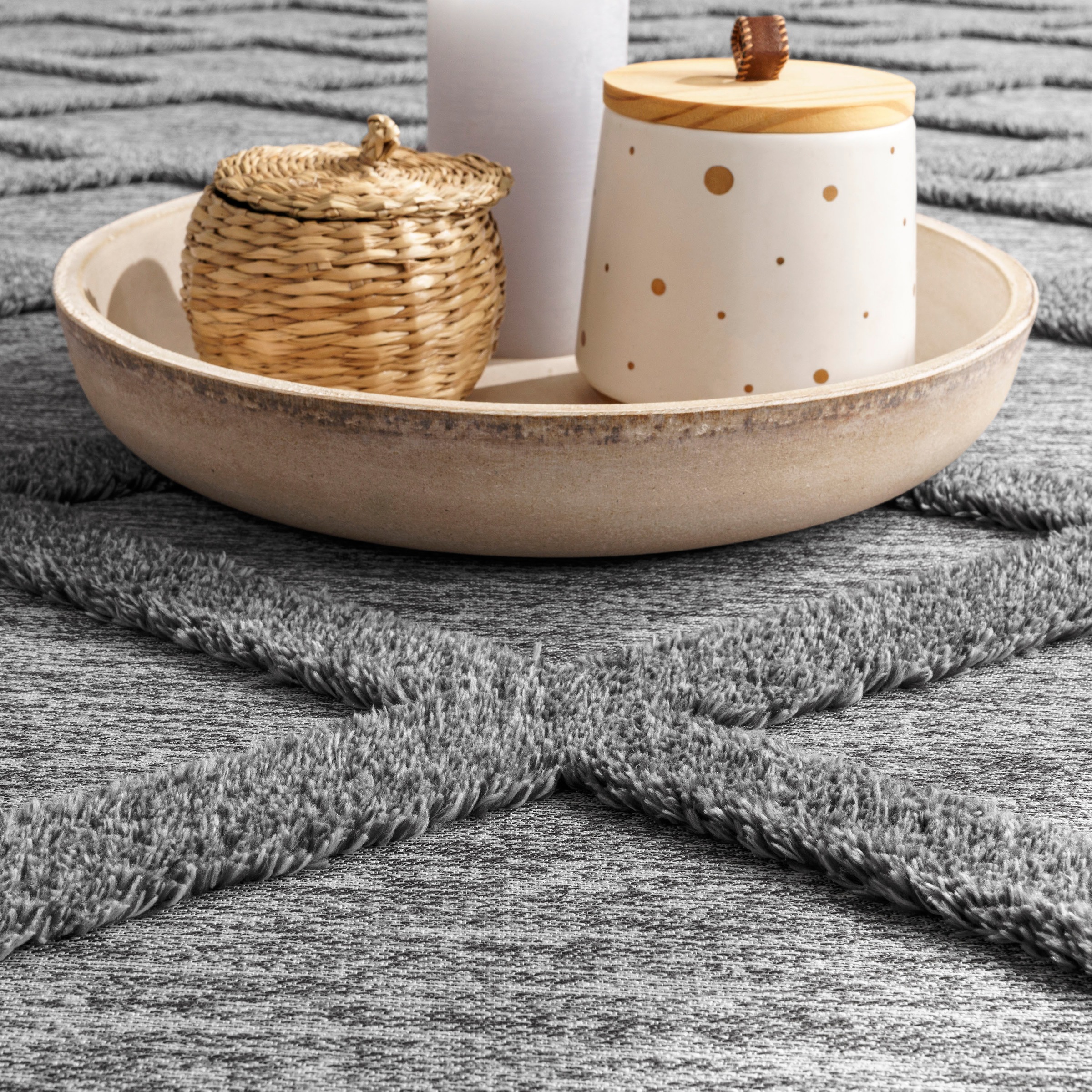 Paco Home Teppich »Utrecht 642«, rechteckig, 4 mm Höhe, Kurzflor, Uni Farben, 3D-Design, Rauten Muster, Hoch-Tief Effekt