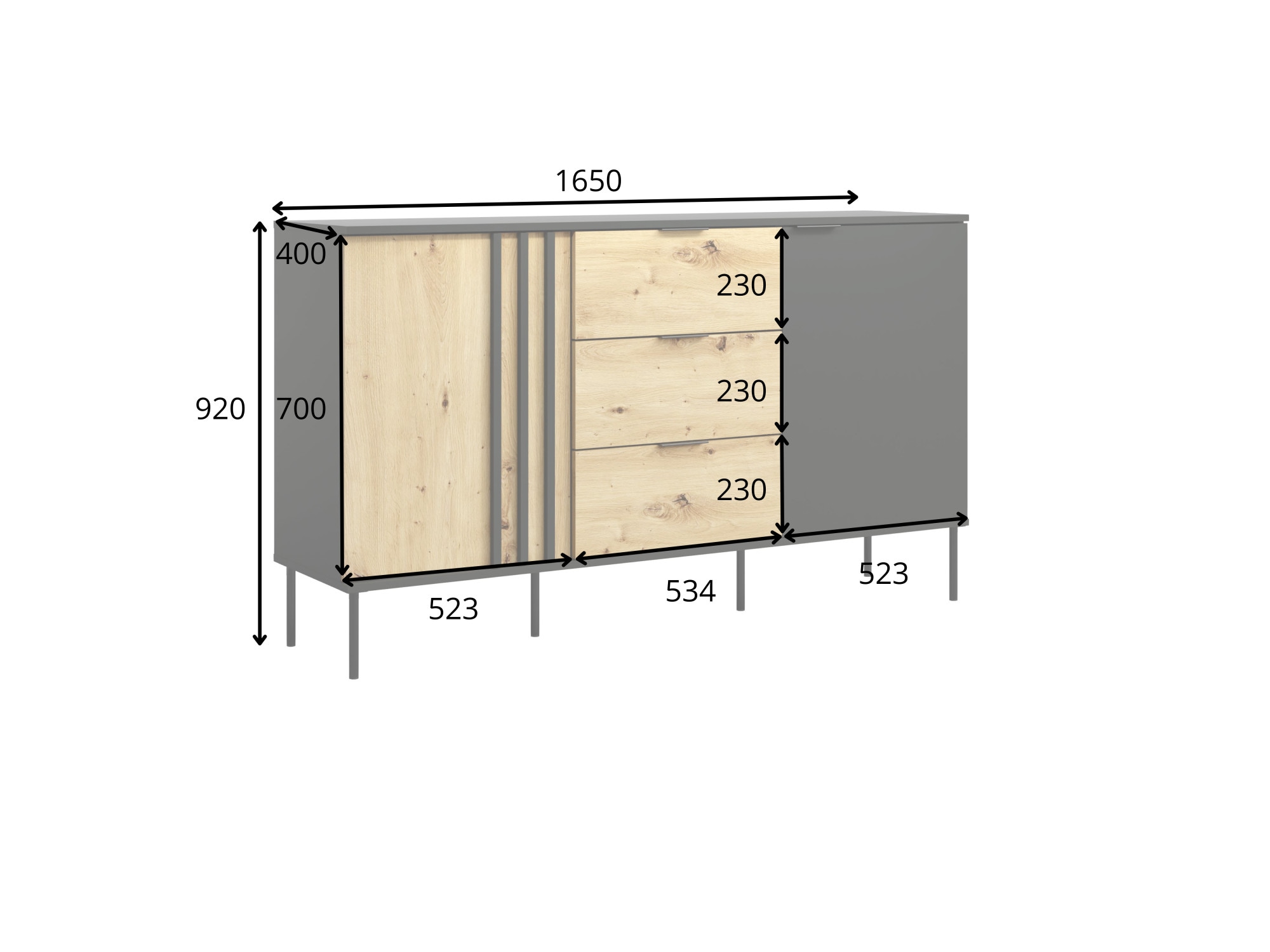 OTTO home Kommode »AELLOR Sideboard mit 3 Schubladen und 2 Türen, viel Stauraum« Schubkastenkommode mit 4 Fächer, modernes Design
