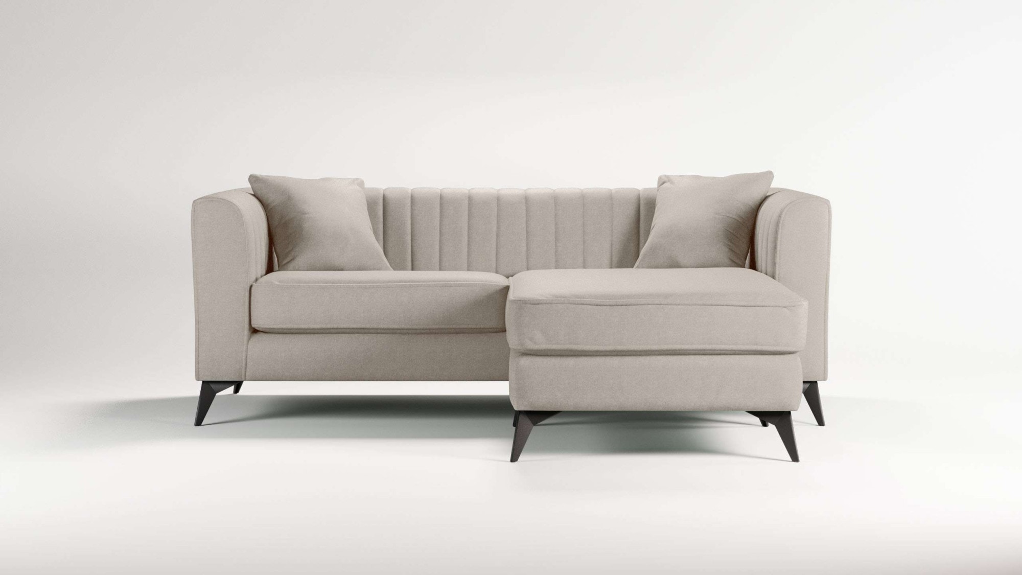 Places of Style Ecksofa »MATTHEW L-Form ideal für kleine Räume, Maße B/T/H: 201/162/74 cm«, elegantes Designsofa, feine Steppung im Rücken, incl. Zierkissen