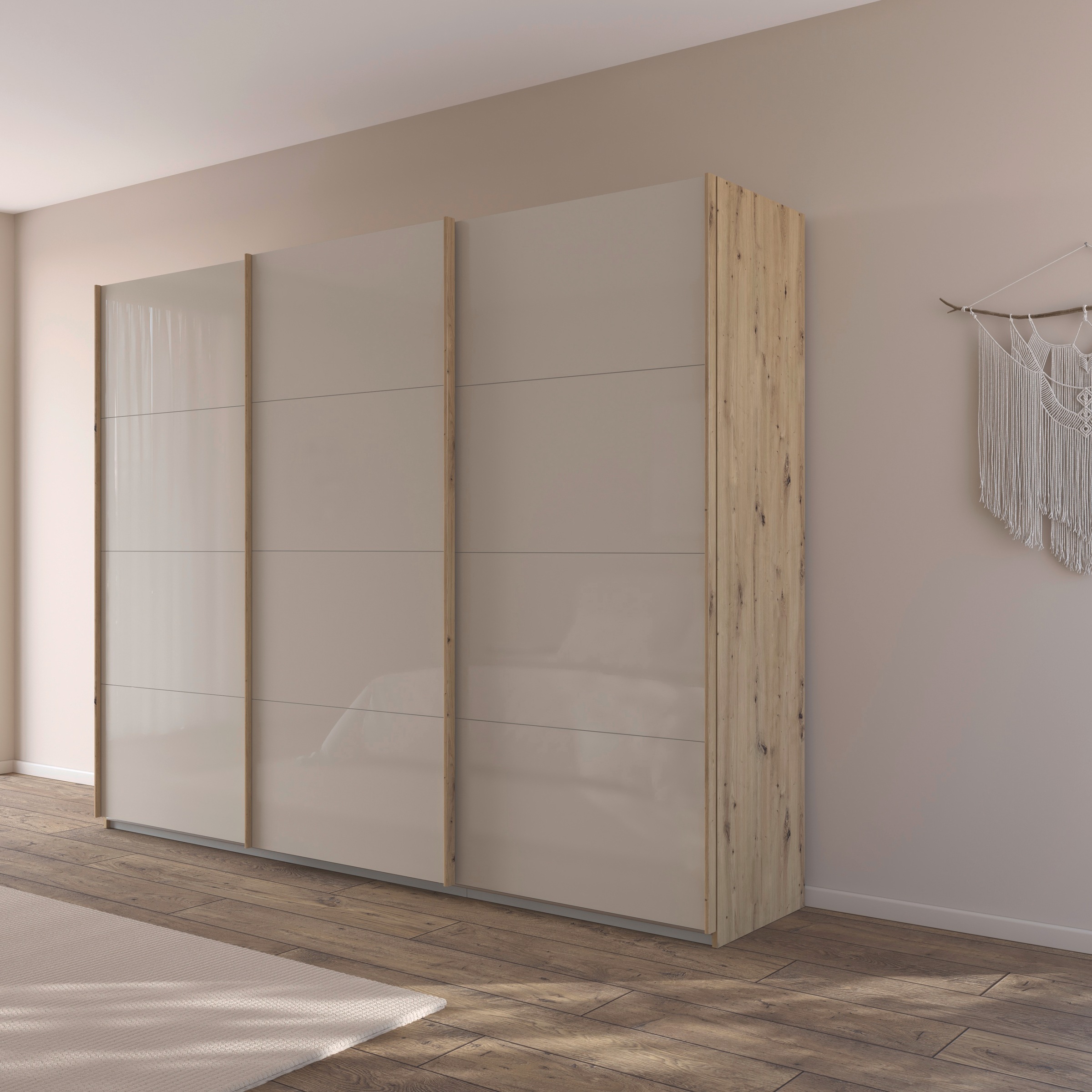 rauch Schwebetürenschrank »Kleiderschrank Schrank Garderobe AGORDO mit Glasfront«, durchdachte Innenausstattung, in 4 Breiten und 2 Höhen MADE IN GERMANY