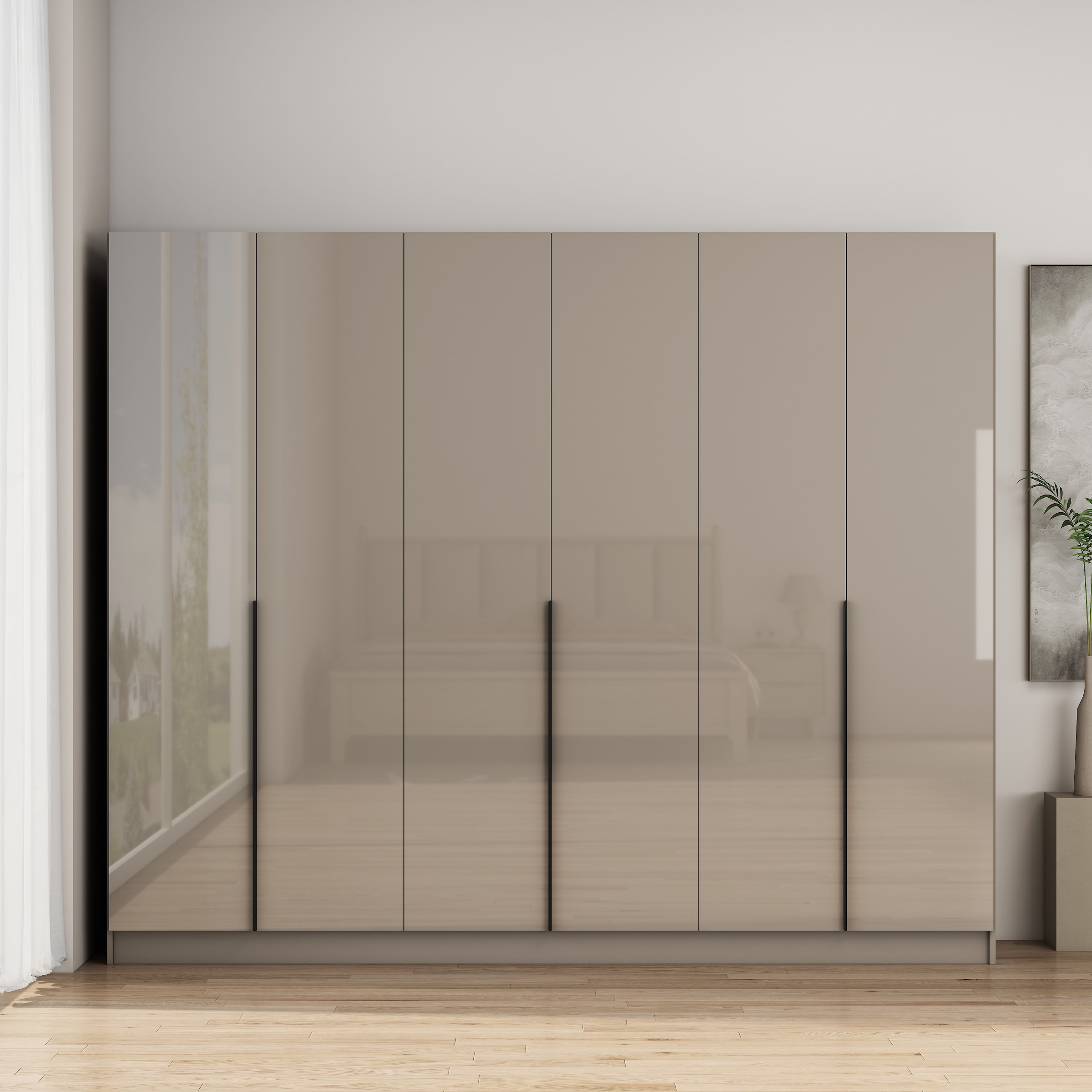 OTTO home Kleiderschrank "Annor Schlafzimmerschrank Breite 242cm hochglanz Schrank Garderobe" Drehtürenschrank mit perfekter Innenausstattung -elegante Türgriffe