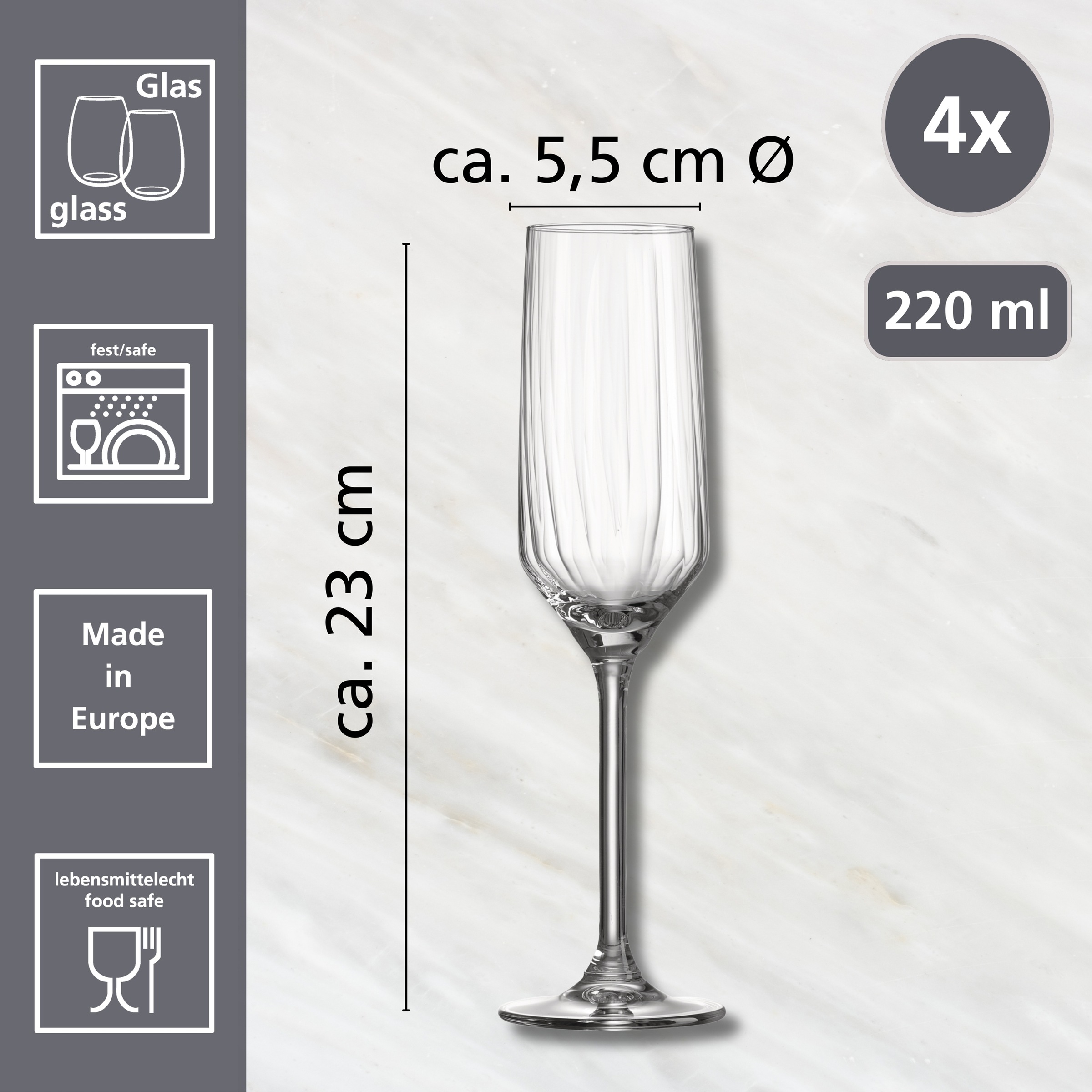 Ritzenhoff & Breker Sektglas »Jive«, (Set, 4 tlg.), 4er Set, je 220 ml
