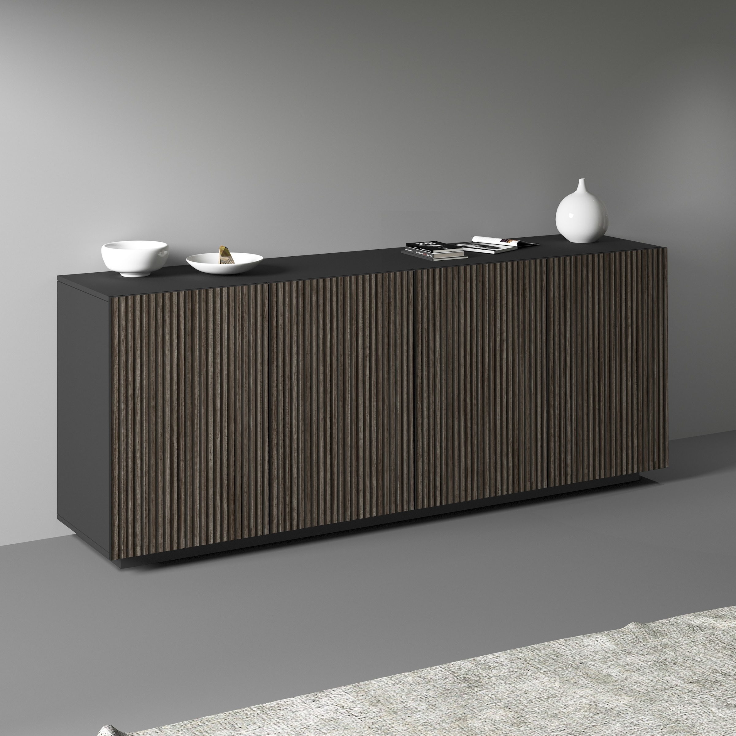 INOSIGN Sideboard »Vega Sideboard,Kommode,200 cm«, mit 4 Türen,Fronten mit Rillen-Optik