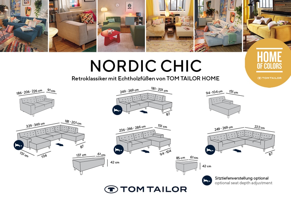 TOM TAILOR HOME Ecksofa »NORDIC CHIC«, mit Knöpfung, Füße Buche natur, Breite 236 cm