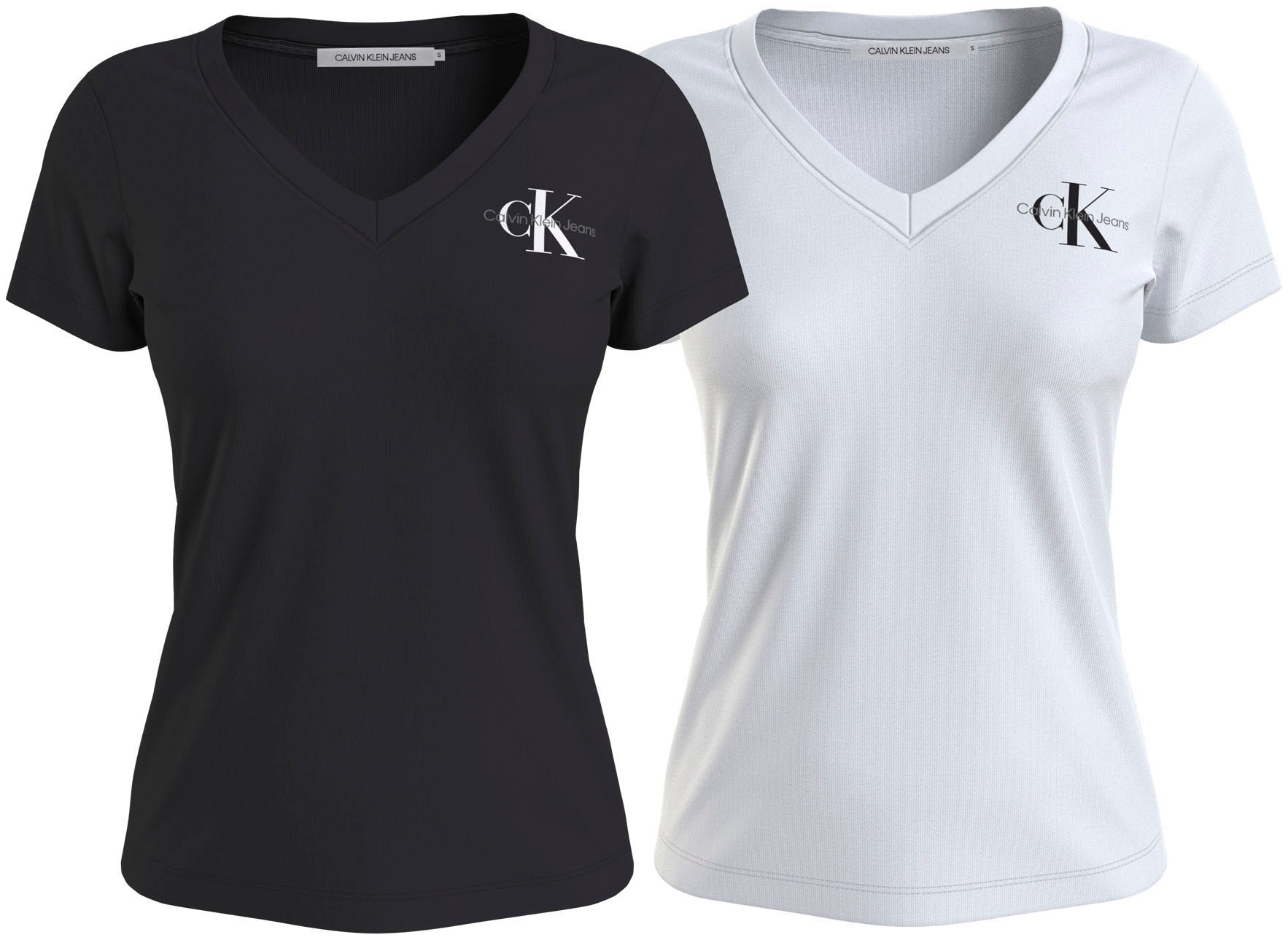 Calvin Klein Jeans BAUR TEE«, Logomarkenlabel T-Shirt MONOLOGO bestellen 2er-Pack), (Packung, | »2-PACK mit V-NECK