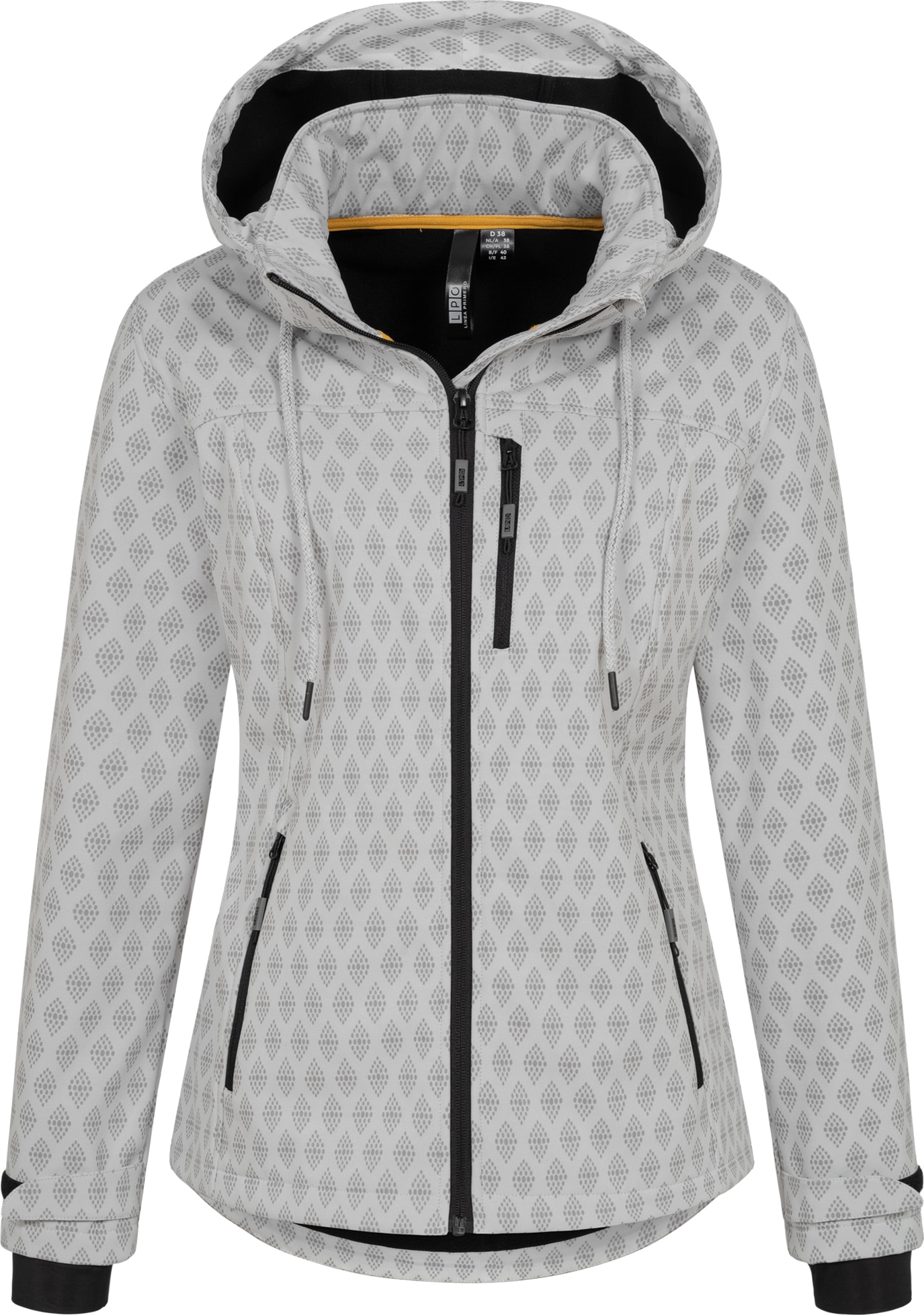 LPO Softshelljacke "SHELBY PEAK III Women", leichte Softshelljacke mit All-Over-Print und abnehmbarer Kapuze