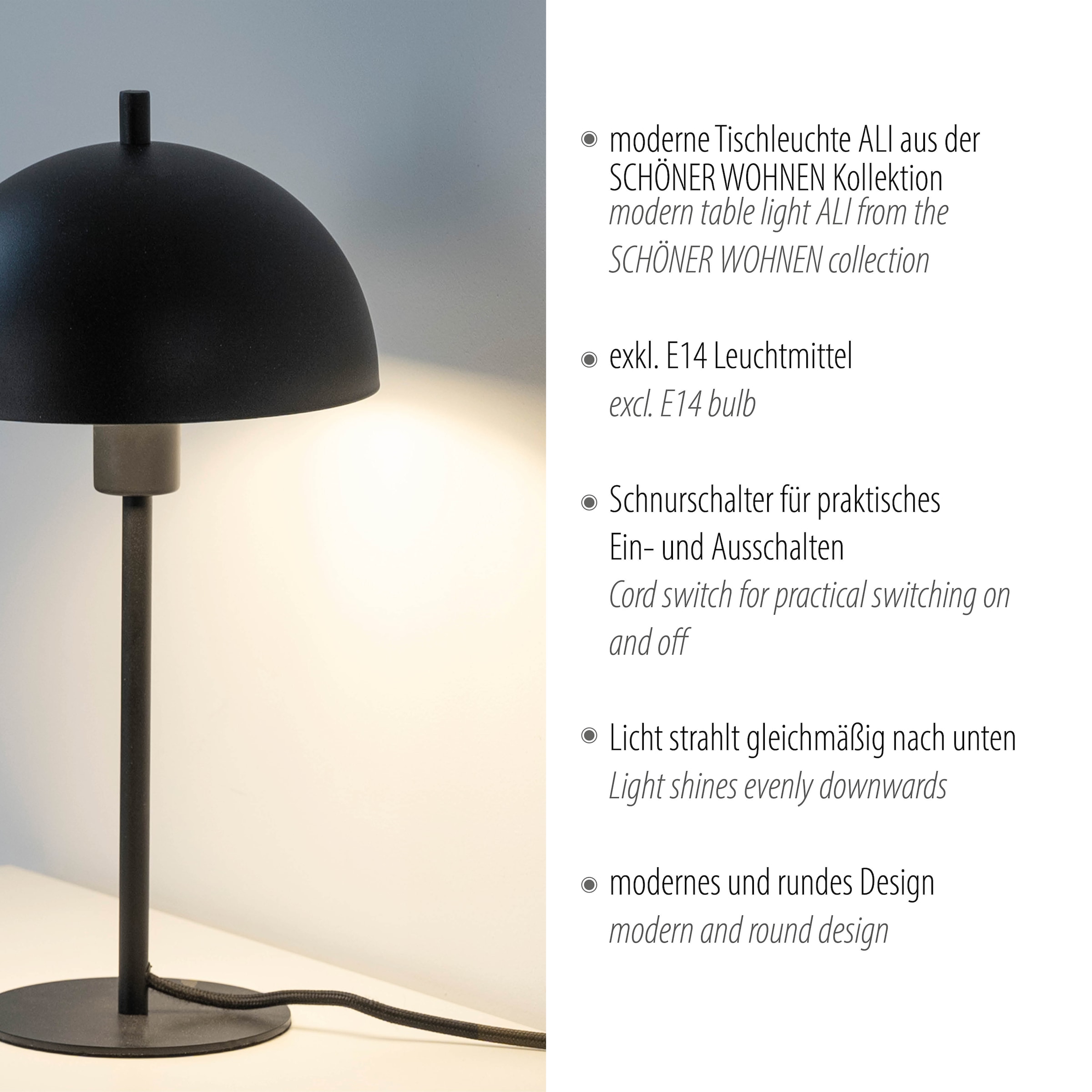SCHÖNER WOHNEN-Kollektion LED Tischleuchte »ALI« E14 1 Stk. SCHÖNER WOHNEN Kollektion, Schnurschalter, Downlight