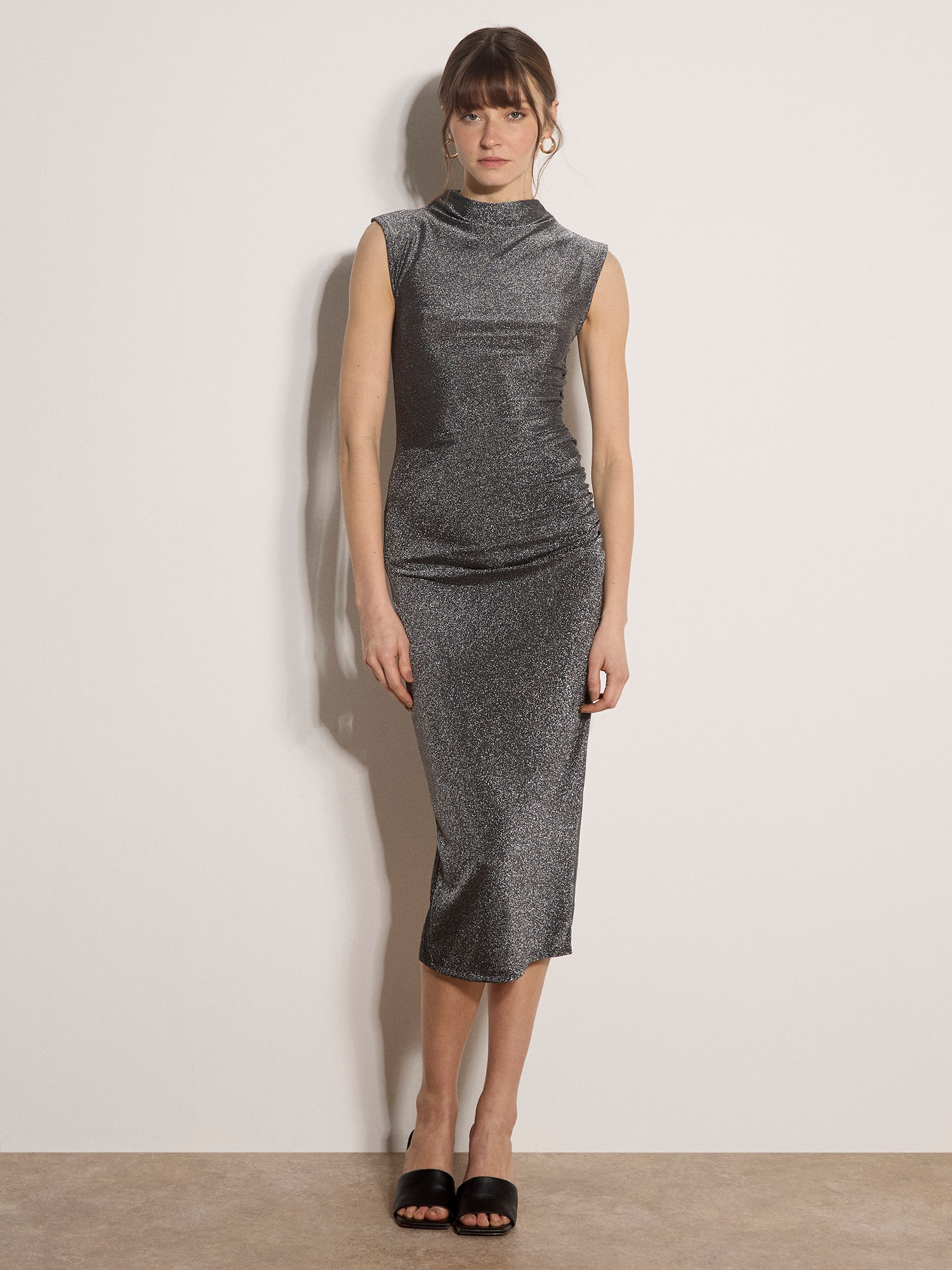 Apricot Partykleid »Midaxi-Kleid mit Rüschen« Ohne Taschen mit Glitzer
