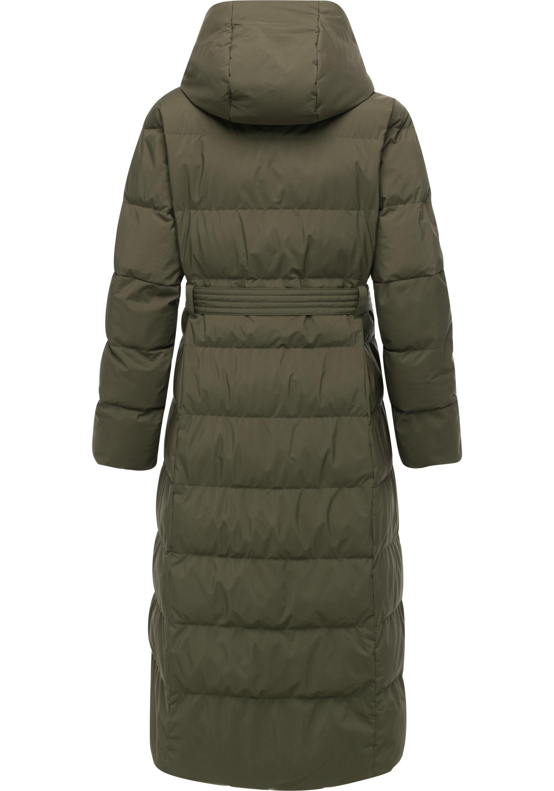 Ragwear Steppmantel »Niani Long«, Langer warmer Wintermantel mit Bindegürtel