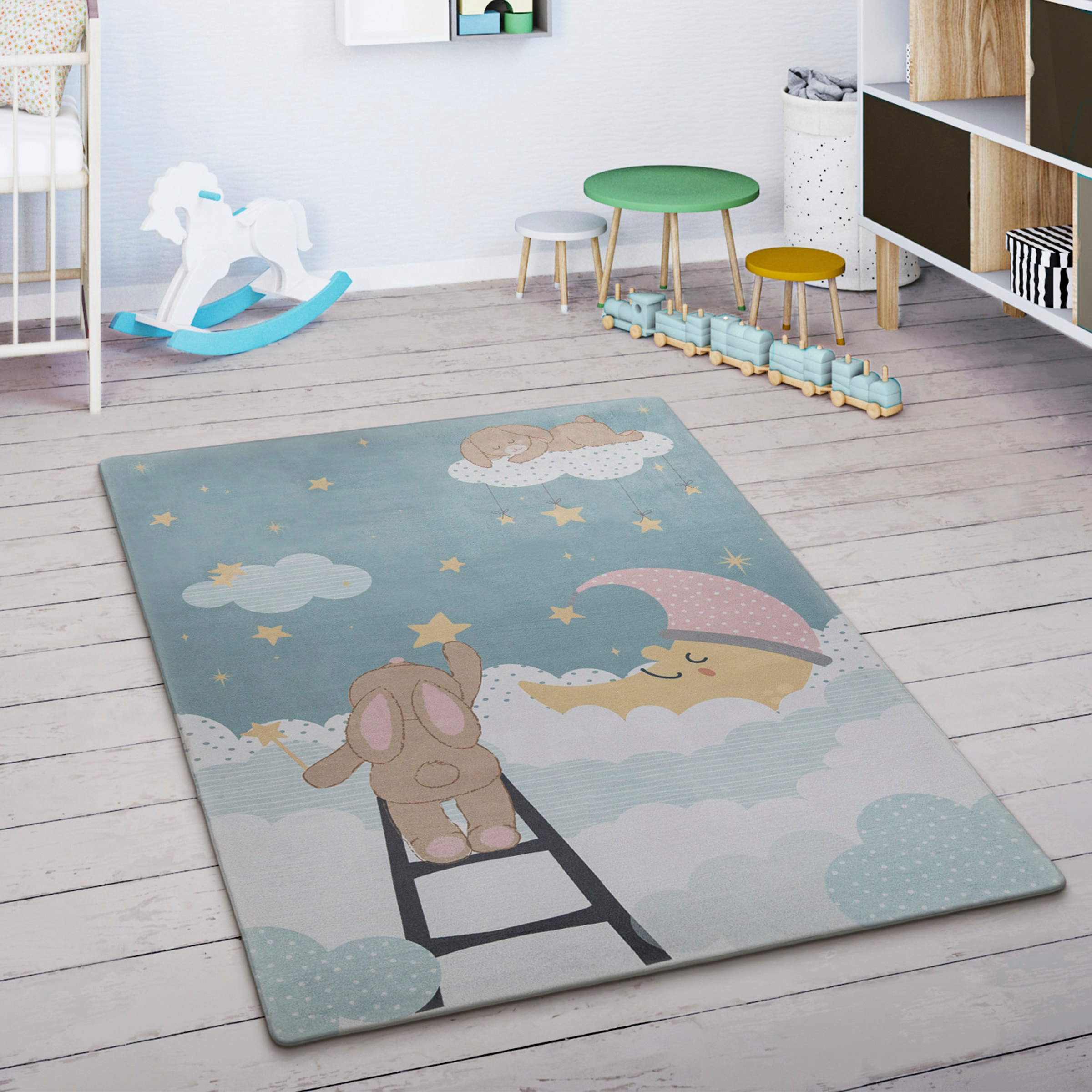 Paco Home Kinderteppich »Chicos 563«, rechteckig, 4 mm Höhe, Flachgewebe, Spielteppich, Motiv Mond, Kinderzimmer