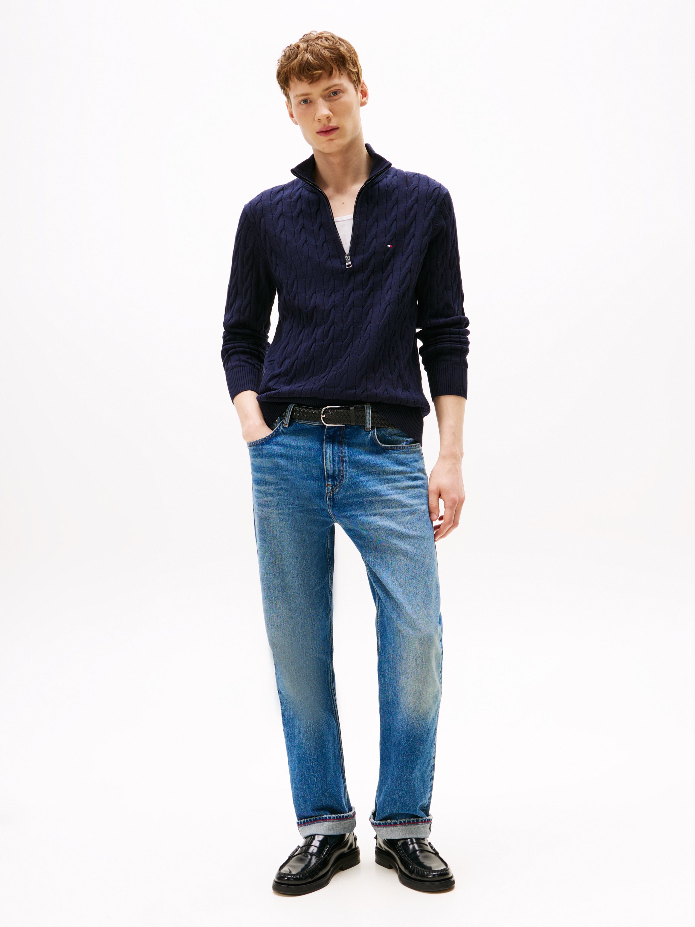 Tommy Hilfiger Strickpullover »CLASSIC COTTON CABLE ZIP MOCK«, mit modischem Zopfmuster