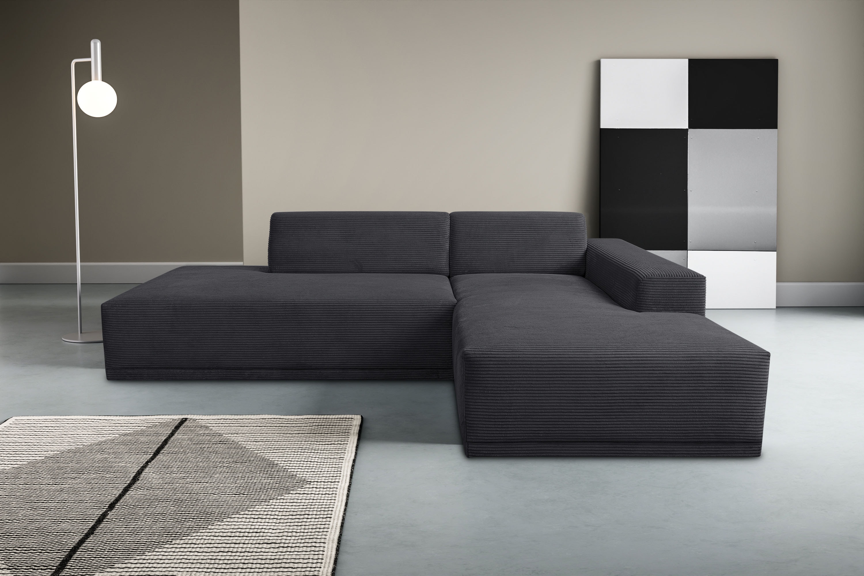 WERK2 Ecksofa "Apollo 264 x 188 cm modern und bequem" Cord, L-Form