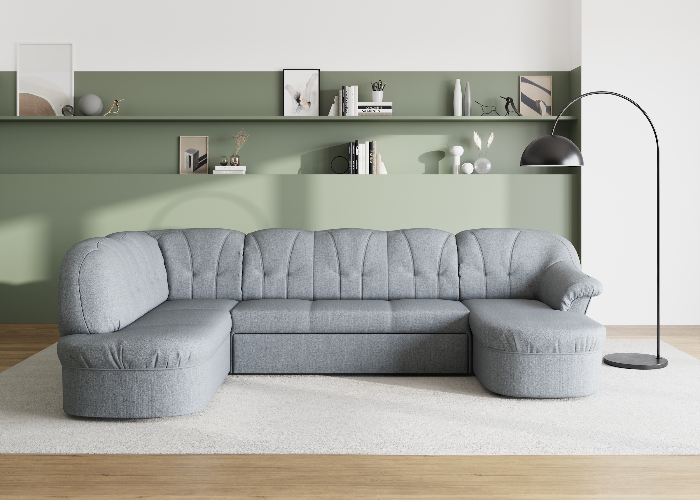 DOMO collection Wohnlandschaft "Pegnitz, zeitlos&modern, elegante Rückensteppung, Breite 292cm, U-Form" wahlweise mit Bettfunktion