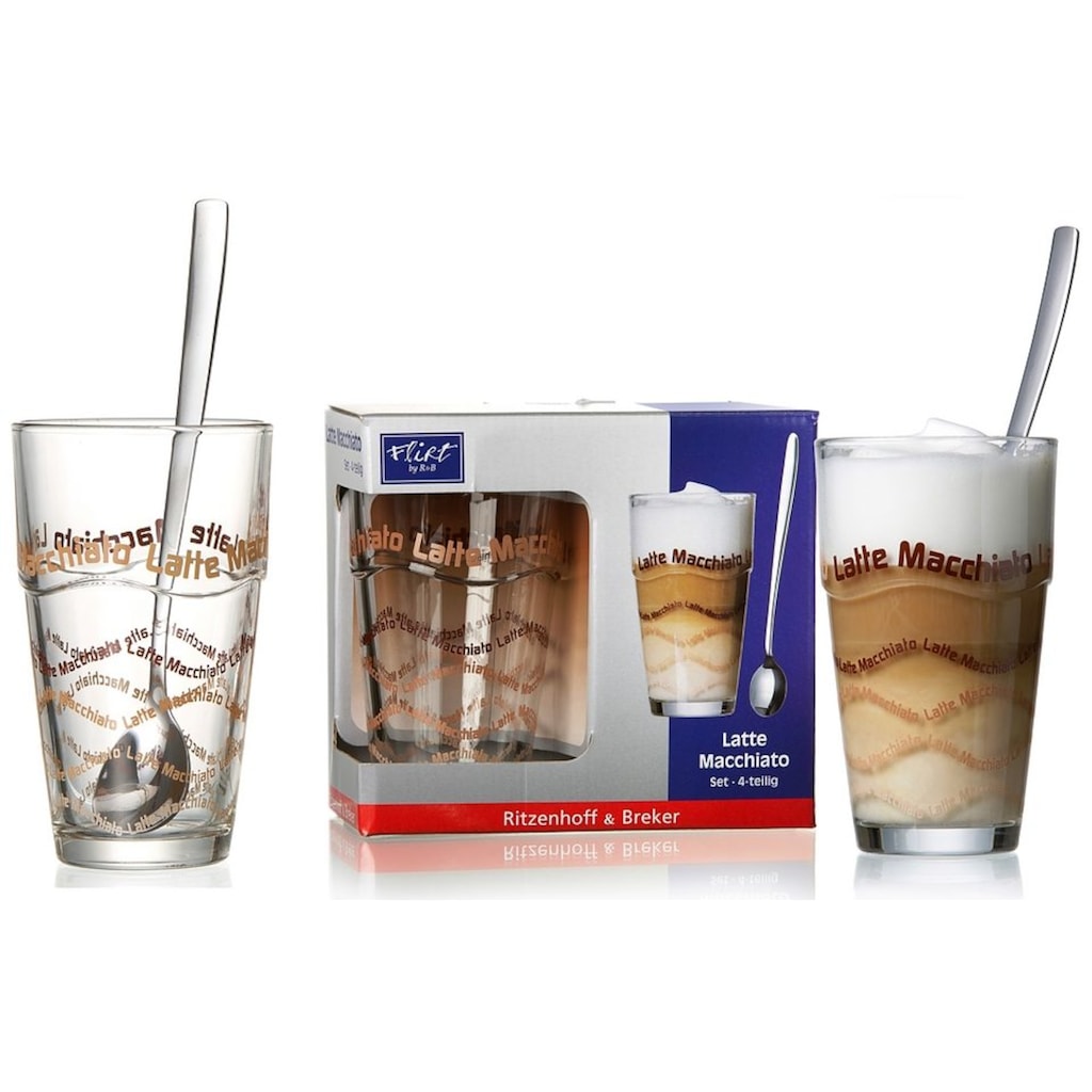 Ritzenhoff & Breker Latte-Macchiato-Glas, (Set, 8 tlg.), 4 Gläser, 4 Longdrinklöffel