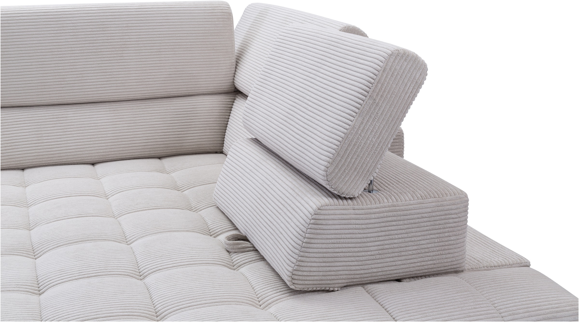 exxpo - sofa fashion Ecksofa »Elianos, hoher Sitzkomfort, aufwendige Kreuzsteppung im Sitz, L-Form«, Kopfteile & Sitztiefe verstellbar, mit Bettfunktion, Cord, beige