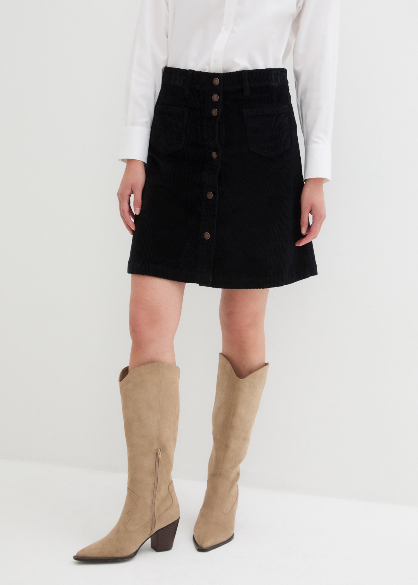 bonprix Cordrock "Stretch-Cordrock mit Knopfleiste" aus Baumwolle und Elast günstig online kaufen