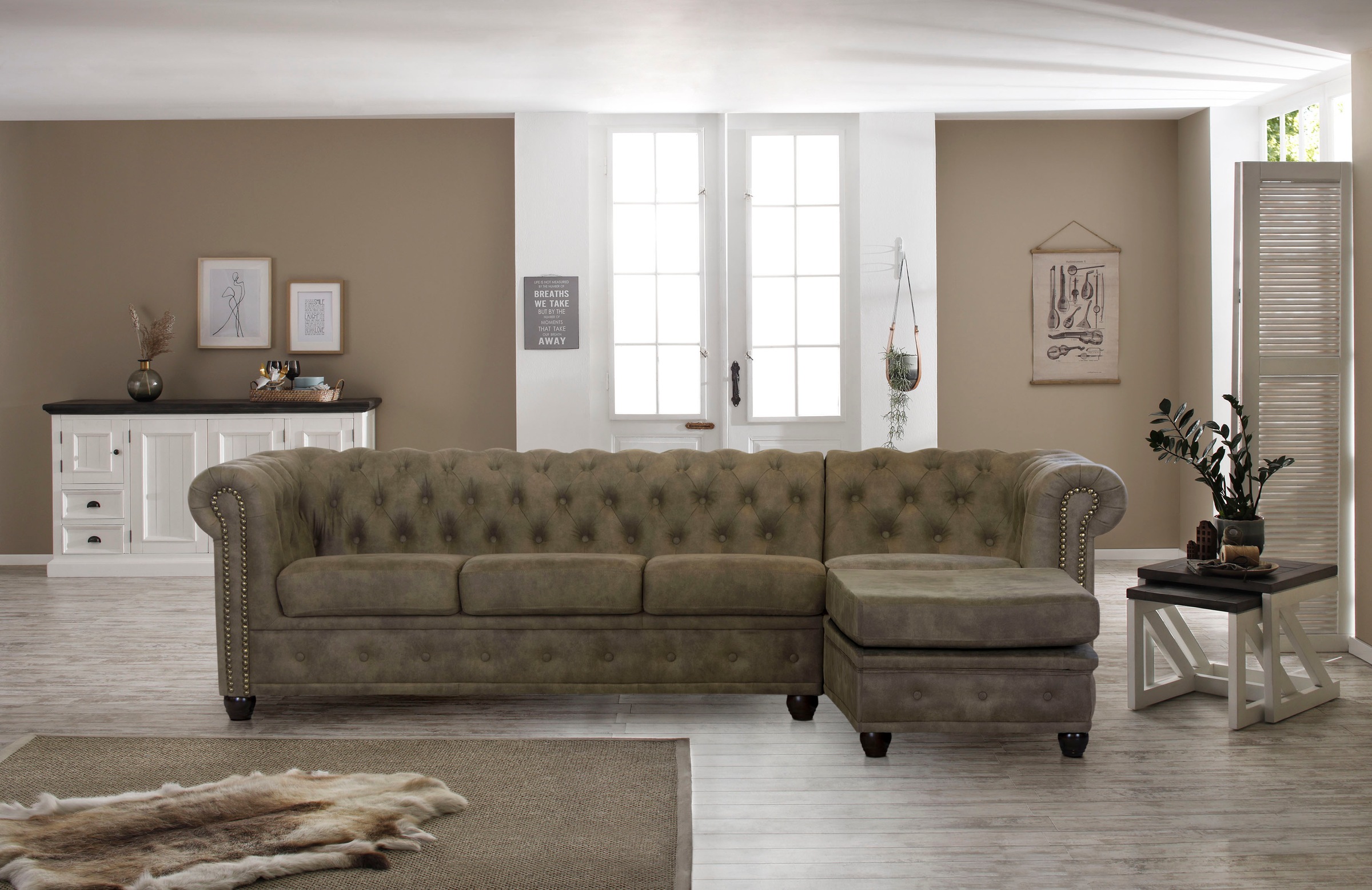 Home affaire Chesterfield-Sofa "Rysum L-Form", Chesterfield-Optik mit Ottomanen-Abschluß