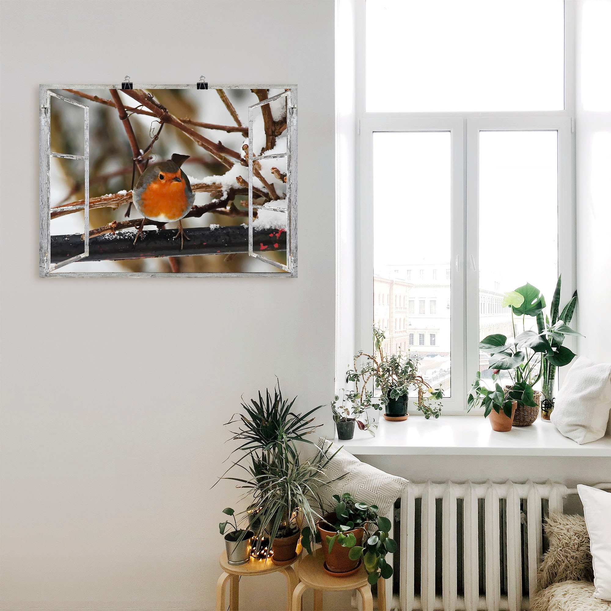 Artland Poster »Fensterbild - Rotkehlchen« Vögel 1 Stk. tlg. ohne Rahmen