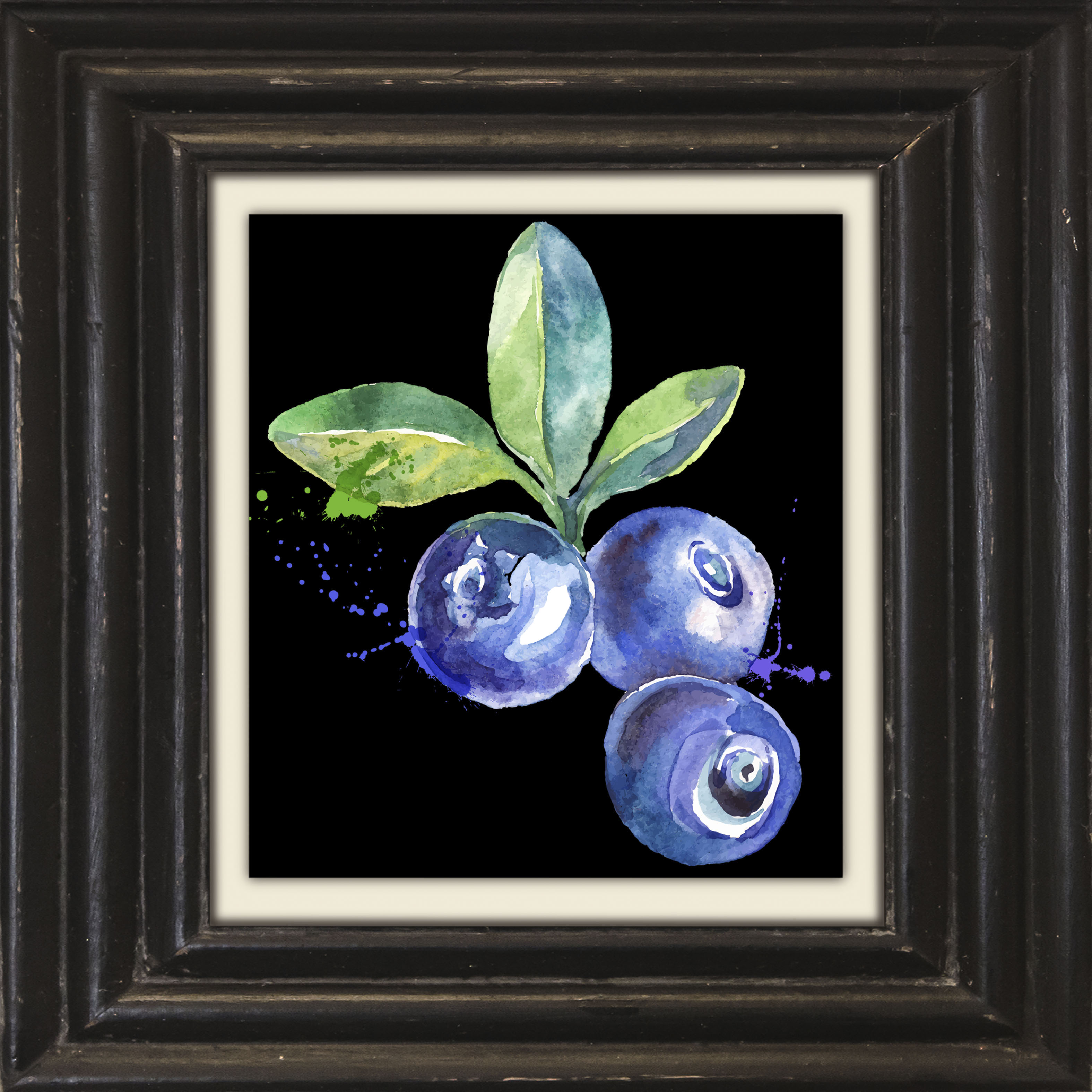queence Leinwandbild "Heidelbeeren" Kunst Obst Obst Bilder Stillleben Premium-Leinwandstoff, Handarbeit aus Deutschland, 40x40cm