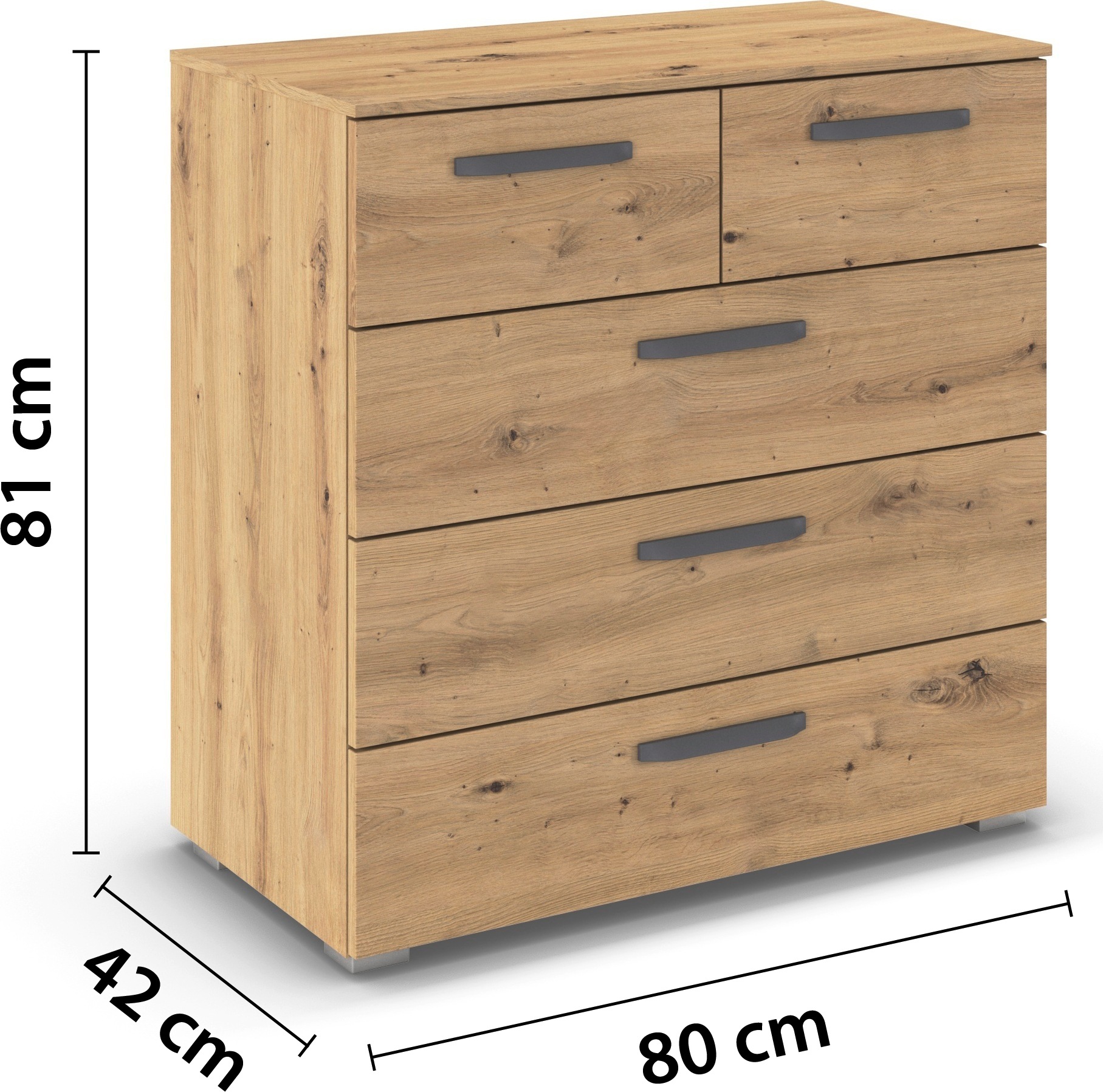 rauch Schubkastenkommode »Sideboard Schubladenkommode OTELI mit Dekor- und Hochglanzfront« Breite 80 cm inkl. Soft-Close-Funktion,  mit 5 geräumigen Schubladen für viel Stauraum MADE IN GERMANY