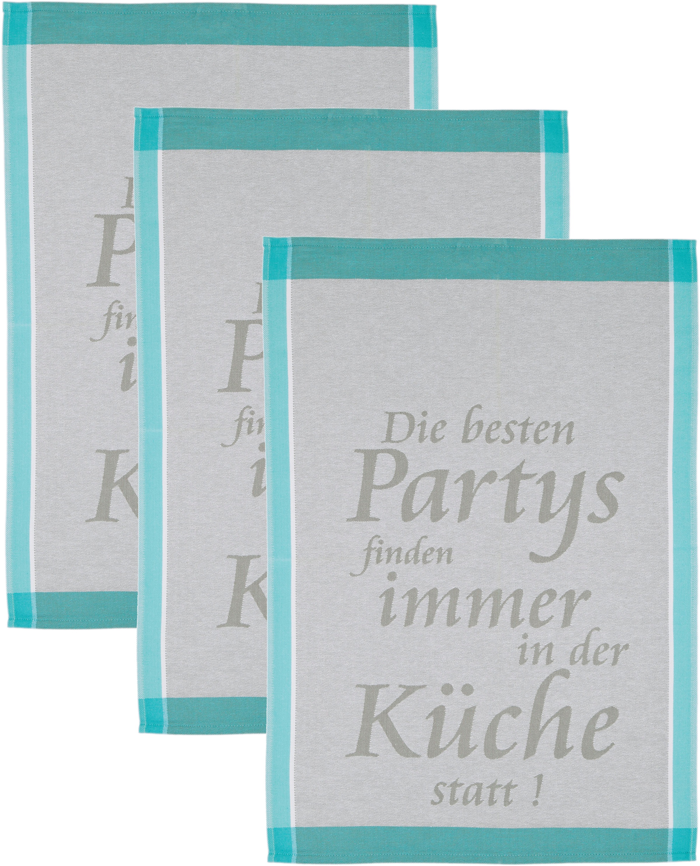 ROSS Geschirrtuch "Die Besten Partys finden immer in der Küche statt", (Set, 3 tlg.), Sprüchetuch, aus 100% Baumwolle