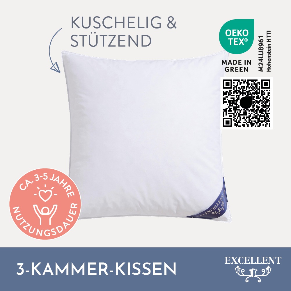 Excellent 3-Kammer-Kopfkissen "Venedig, Kissen hergestellt in Deutschland, günstig online kaufen