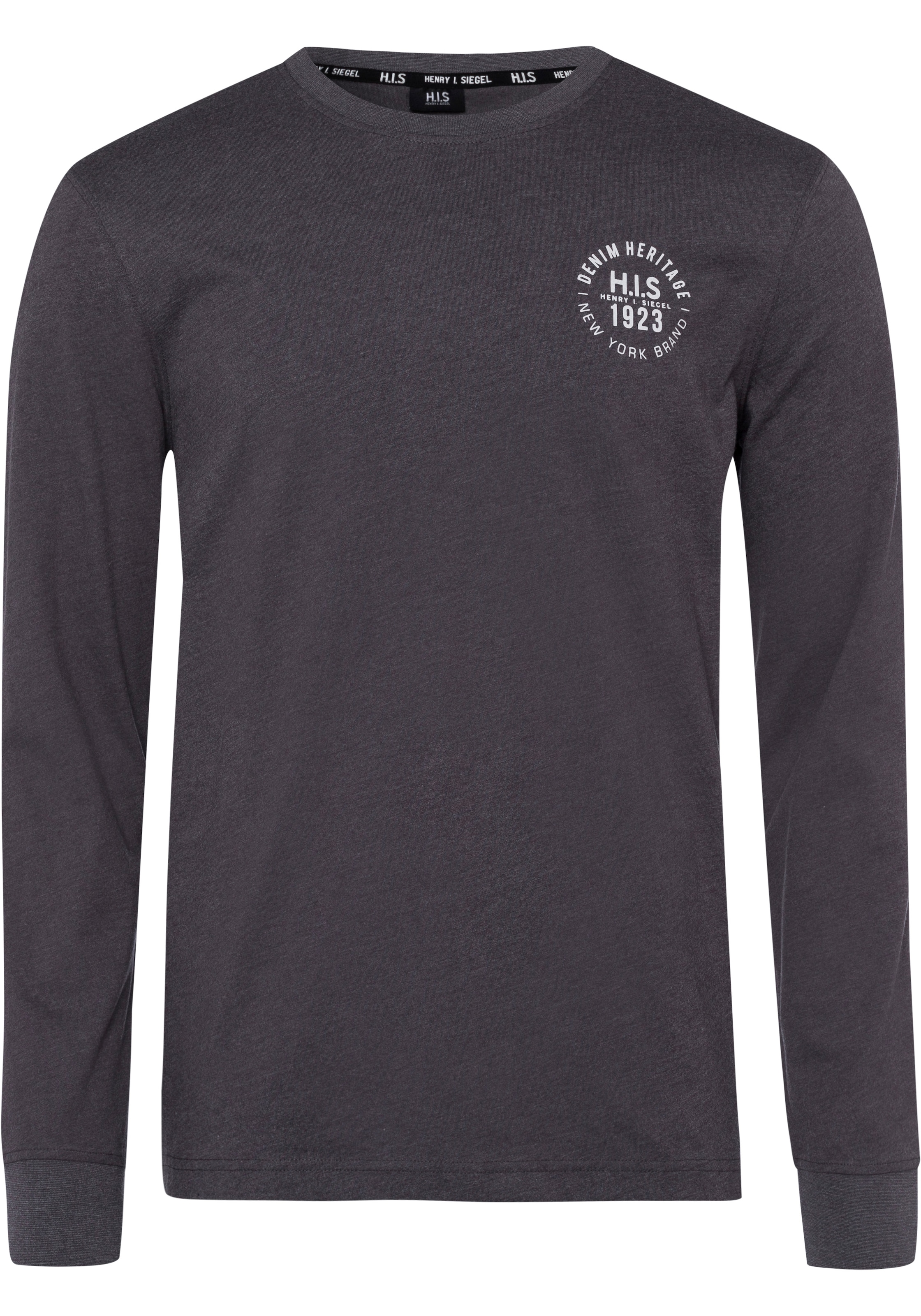 H.I.S Langarmshirt, (Packung, 2 tlg., 2er-Pack), Langarm, bedruckt, Rundhalsausschnitt, aus 100% Baumwolle