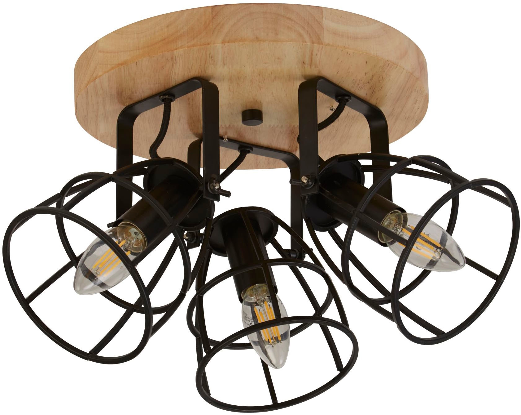 Searchlight Deckenleuchte »Vision 3Lt Deckenleuchte - Mattschwarzes Metall & Holz« E14 1 Stk.