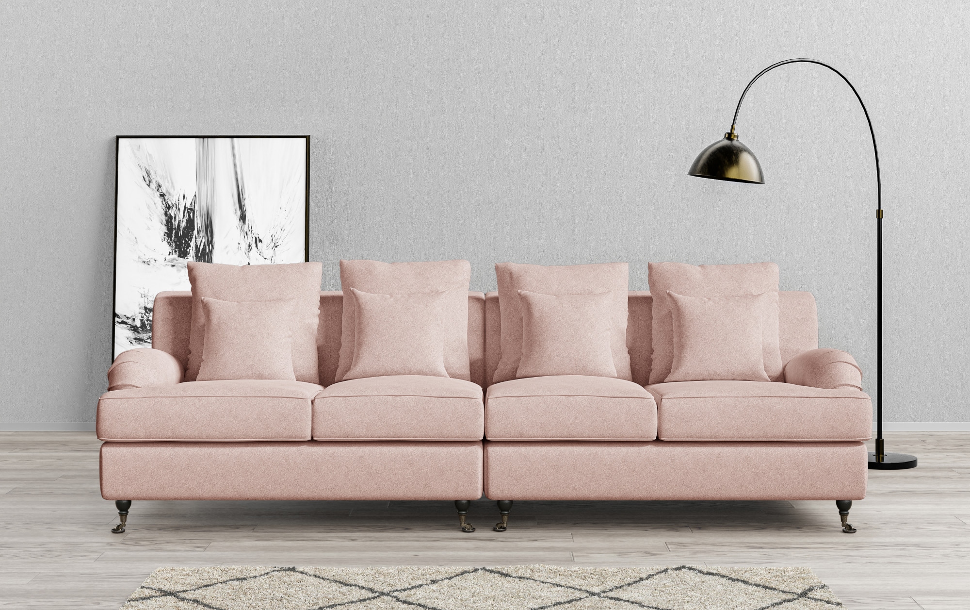 Home affaire Big-Sofa "NORIN", zwei Fußarten: vorne - Rollen, hinten - Holz günstig online kaufen