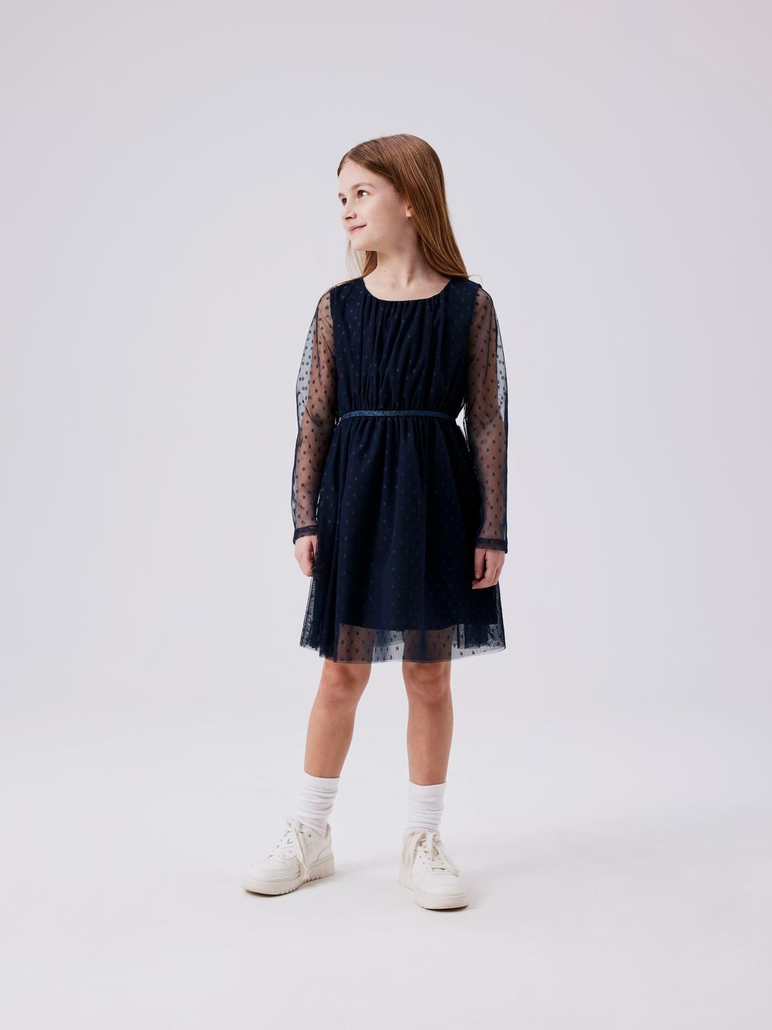 Name It Minikleid "NKFVABOS LS DRESS NOOS" elastische Taille, Glitzer - Effekt