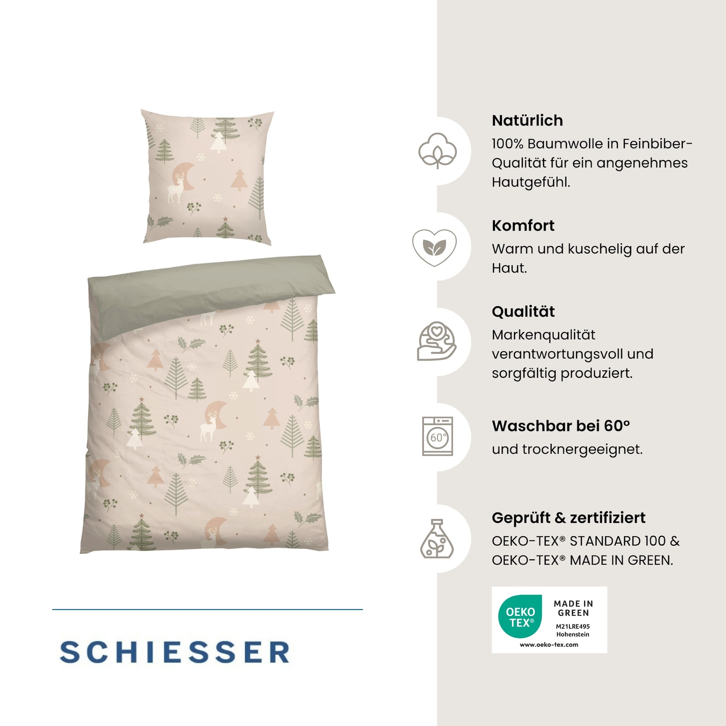 Schiesser Wendebettwäsche »Uma aus weicher Baumwolle im Nordic-Look« 2 Stk. OEKO-TEX® MADE IN GREEN
