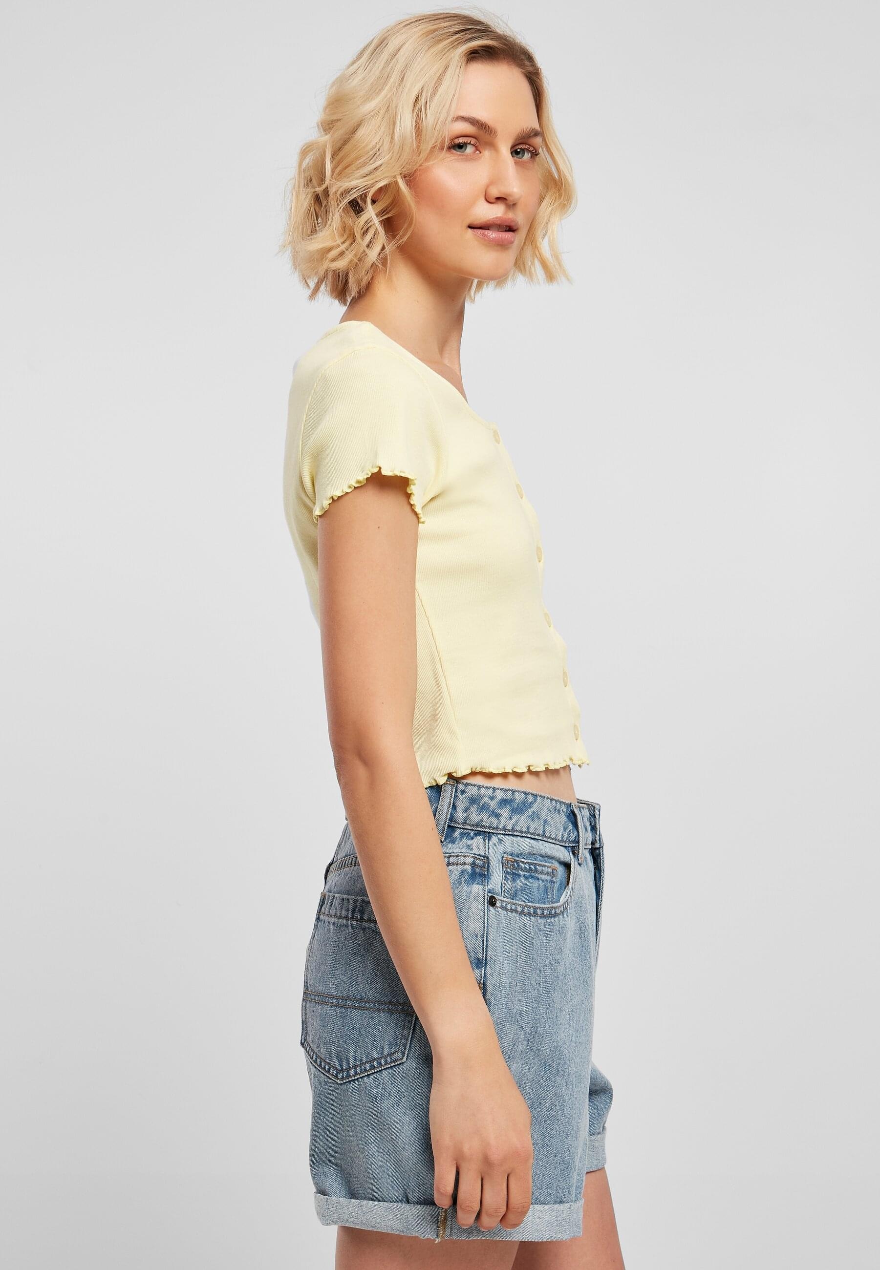 URBAN CLASSICS Kurzarmshirt »Urban Classics Damen Ladies Cropped Button Up Rib Tee«, (1 tlg.)