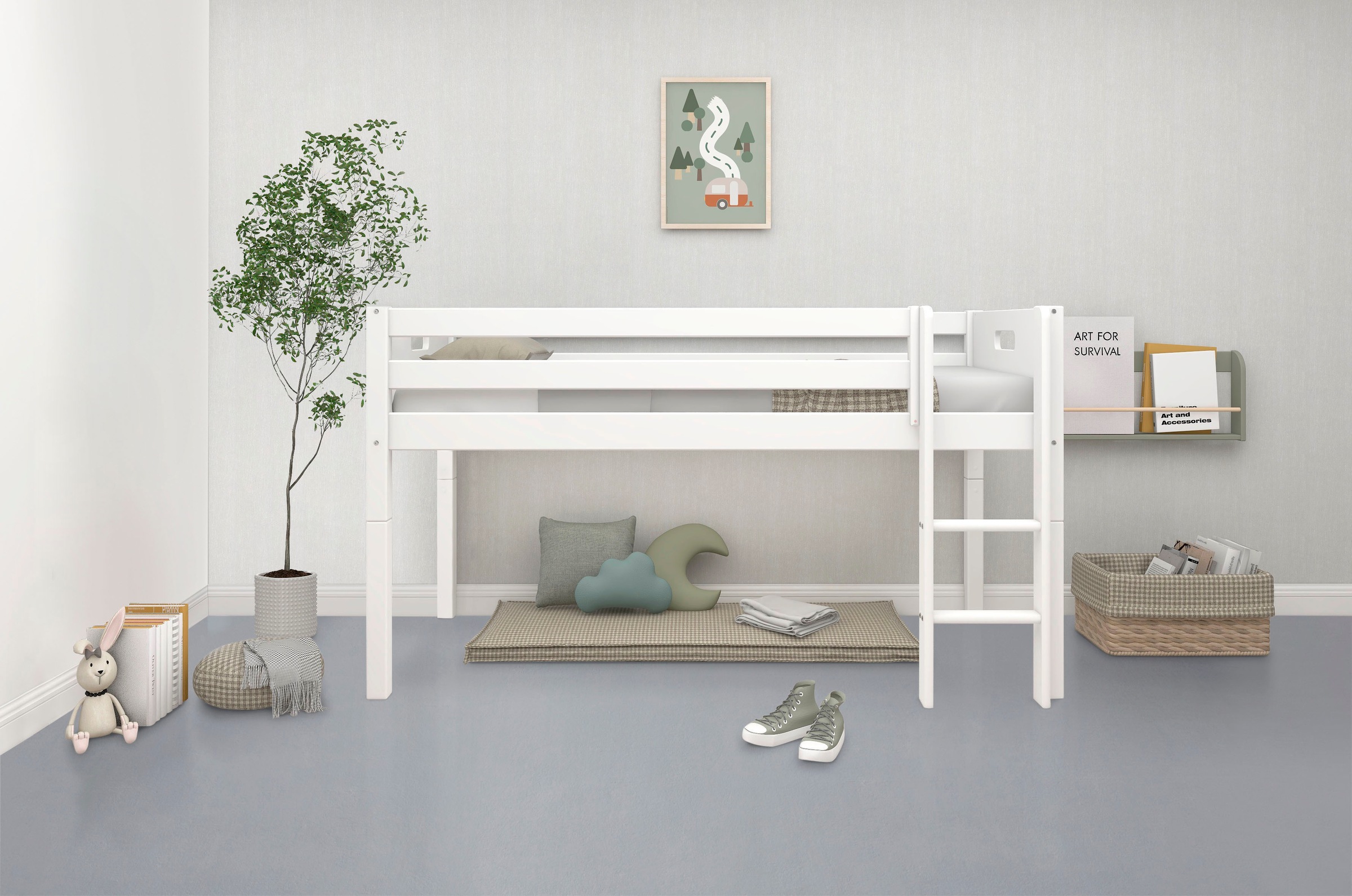 Thuka Spielbett »Nordic Kinderbett, Spielbett, Halbhohes Bett,«, (4 tlg.), mit Absturzsicherung, umbaubar in Einzelbett
