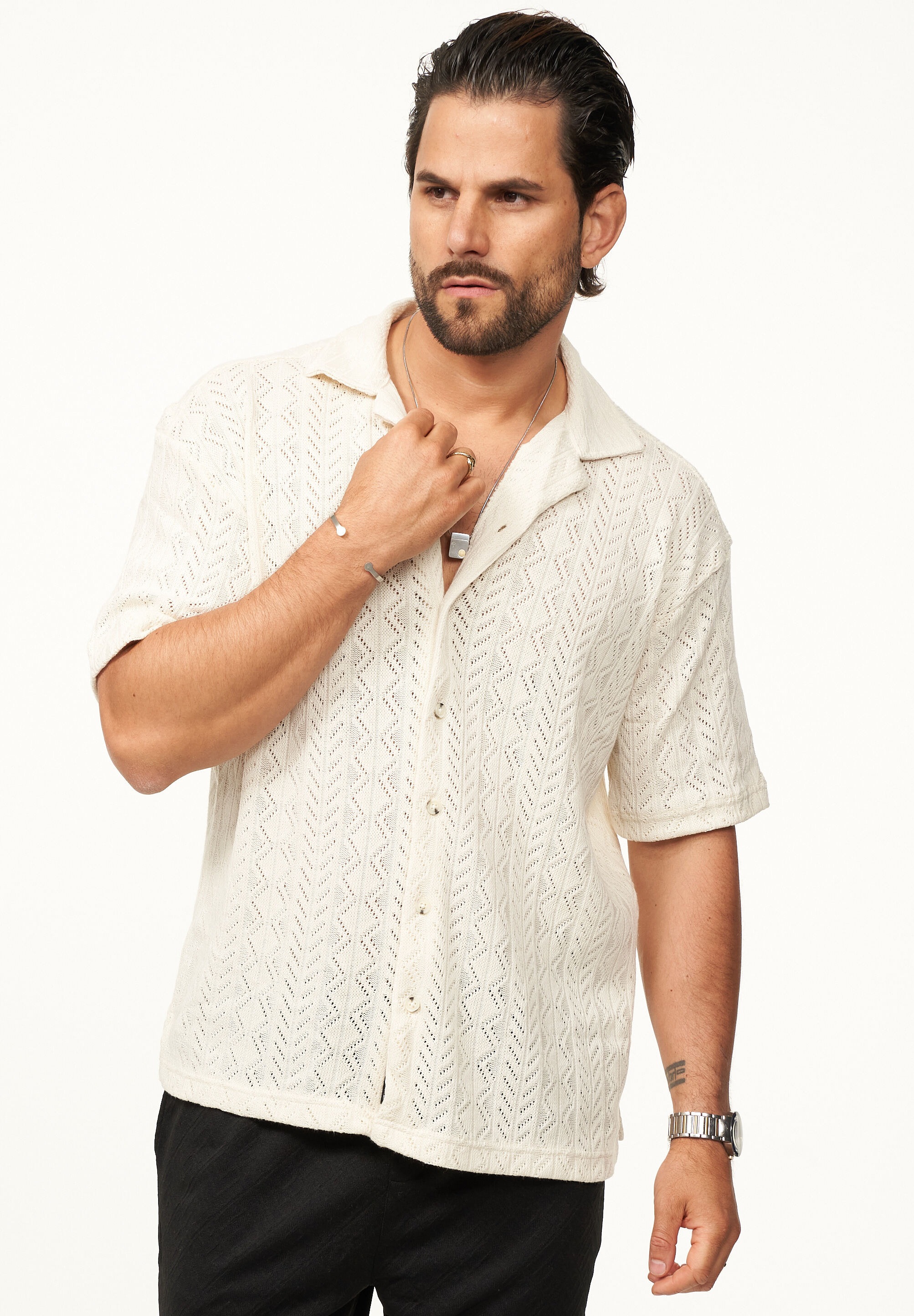CARISMA Kurzarmhemd »für Herren im Vintage Summer-Look im Crochet-Stil« Kurzarm Strick Polo-Hemd T-Shirt im Retro-Stricklook