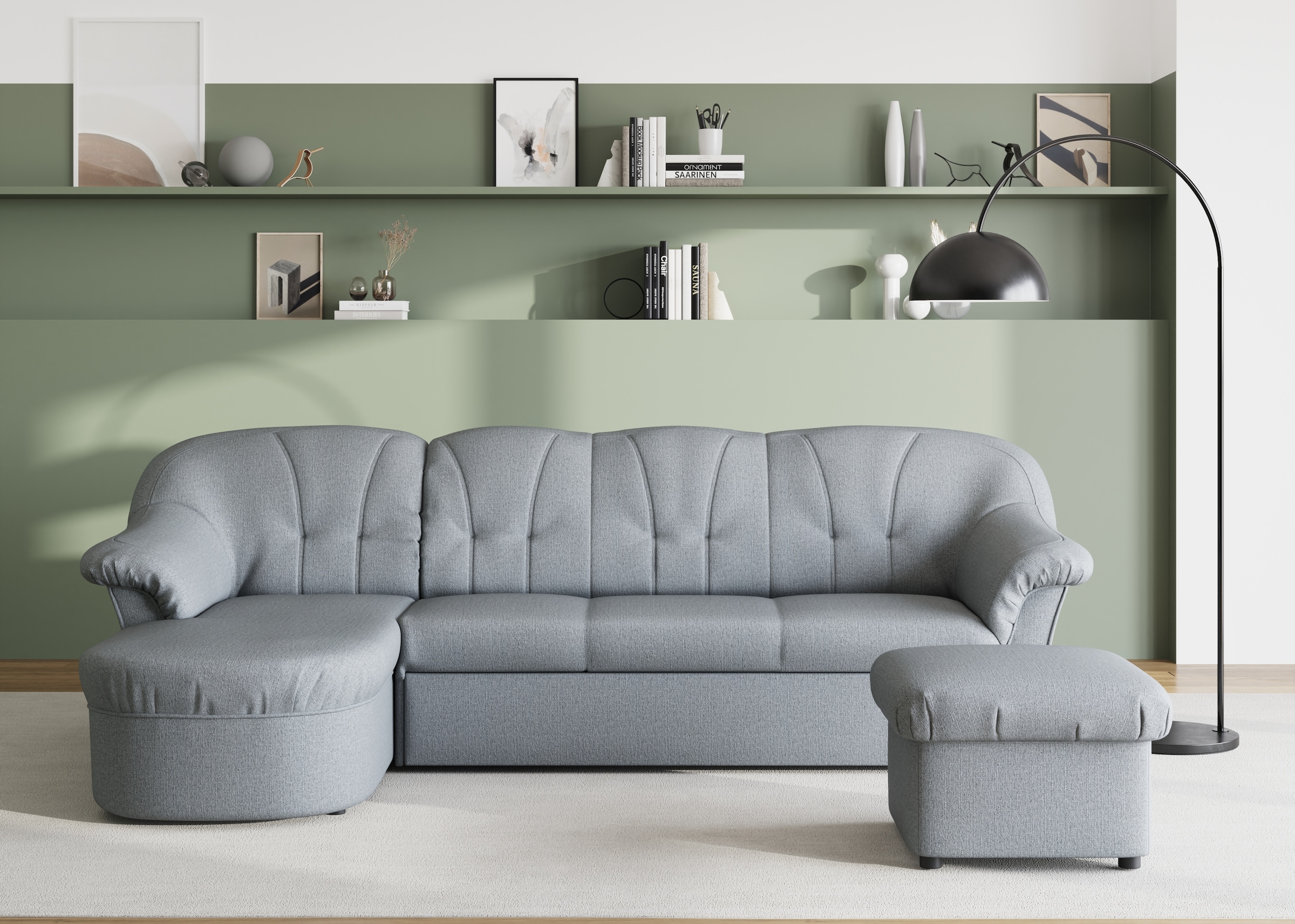 DOMO collection Ecksofa »Pegnitz, elegante Rückensteppung, kompakte Stellmaße 238/141cm, L-Form«, wahlweise mit Bettfunktion