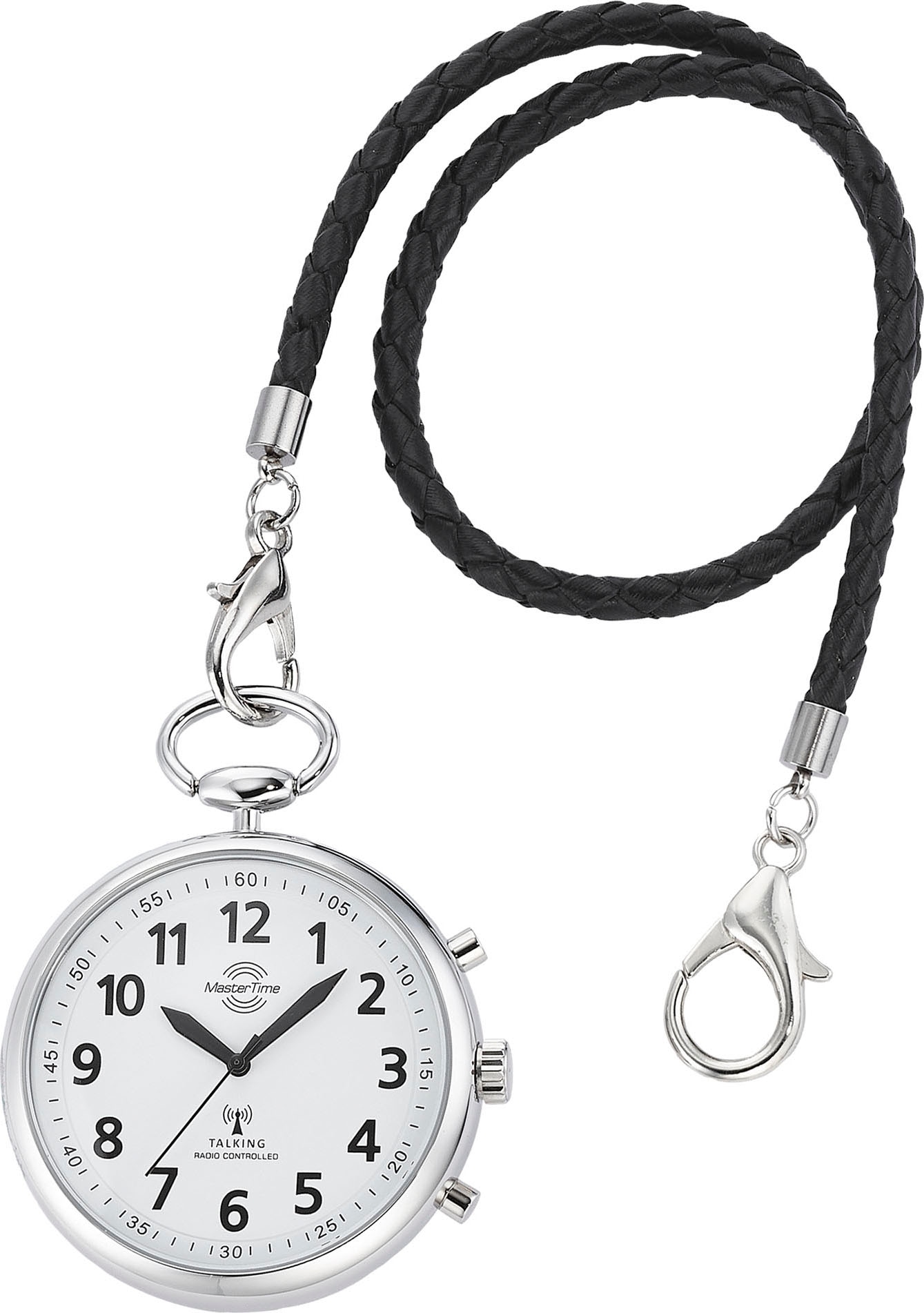 MASTER TIME Damen Taschenuhr "Sprechende Taschenuhr", silber, Taschenuhren, sprechende Funkuhr, Quarzuhr, Status Funkempfang, 4 Alarmzeiten