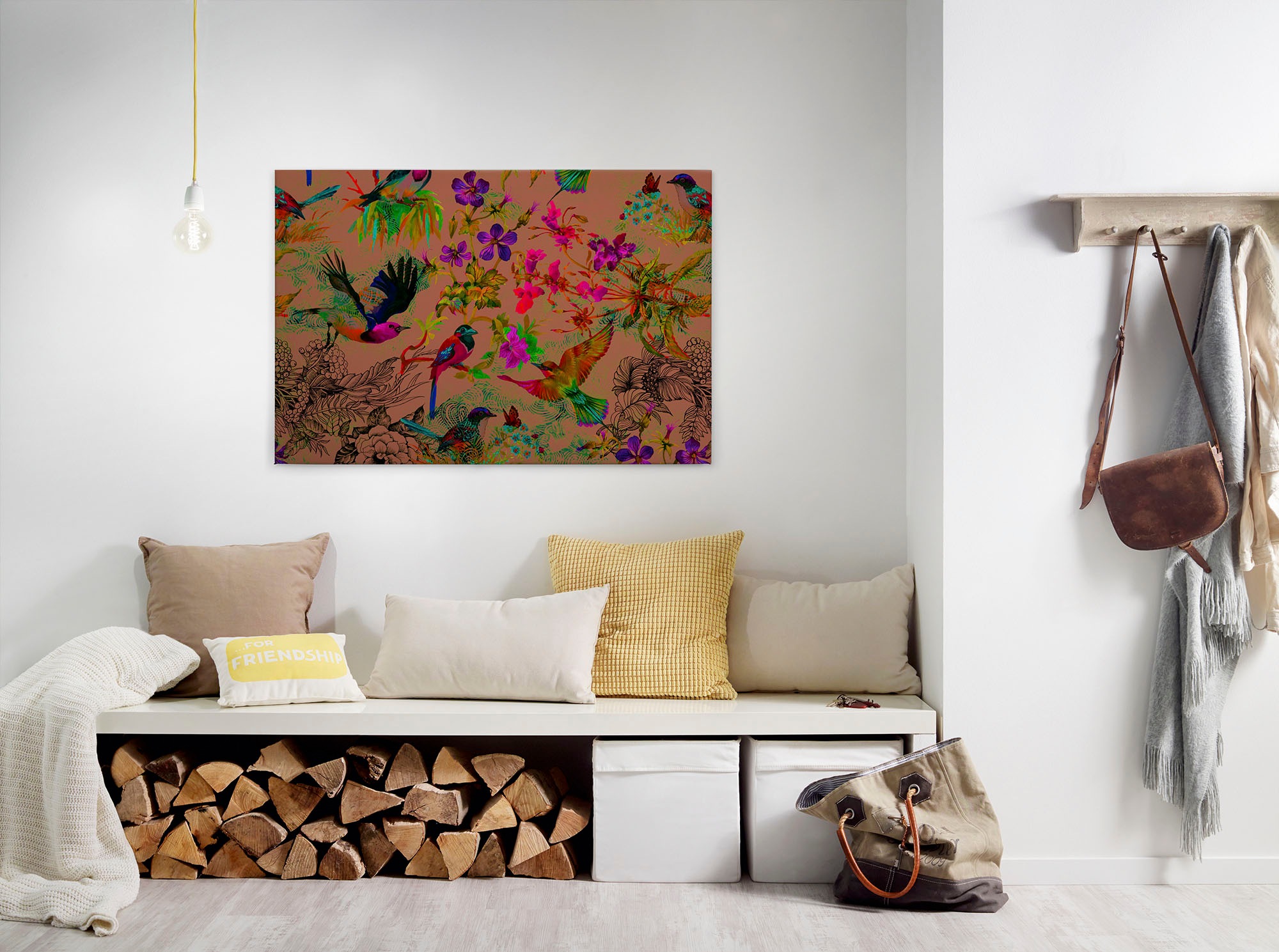 A.S. Création Leinwandbild "funky birds 3" Kunst Vögel 1 Stk. tlg. Keilrahmen Bild mit Vögel Floral Leinwand-Bild Wohnzimmer modern Wand