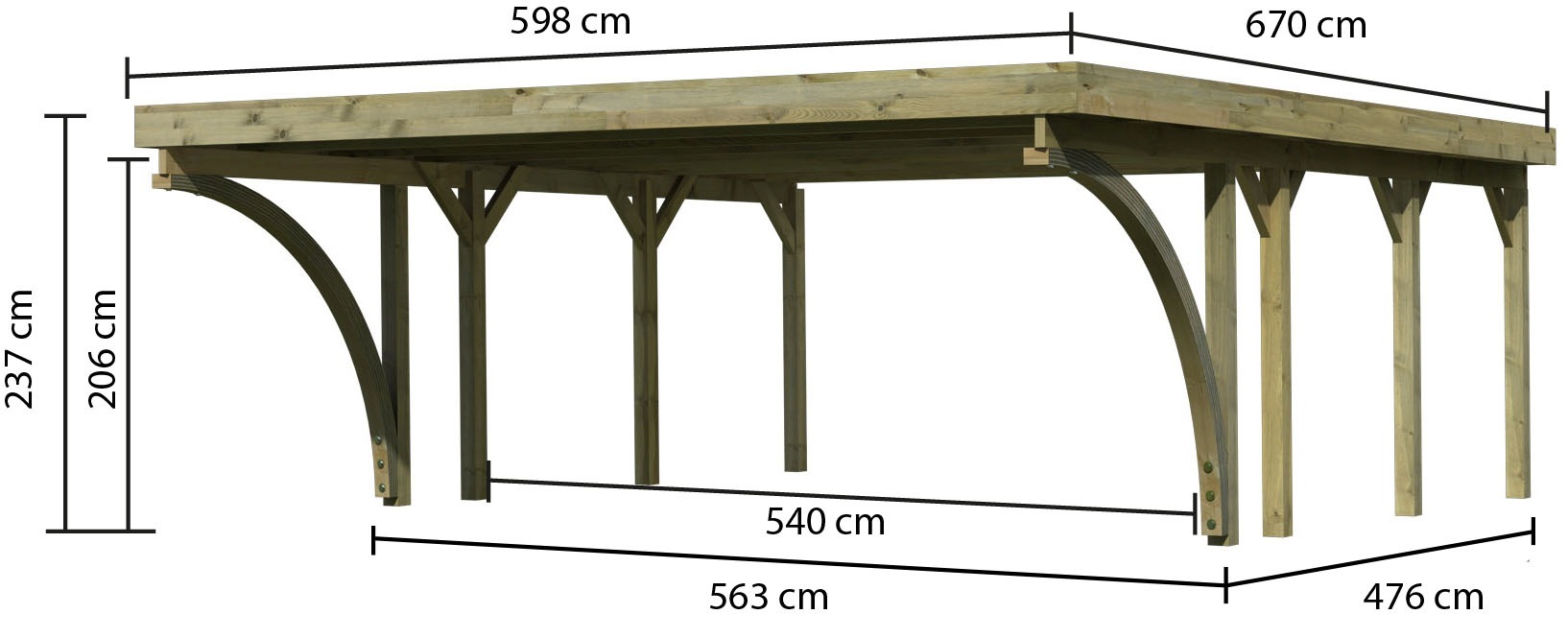 Karibu Doppelcarport »»Classic 2 SET« PVC-Dach Variante C, mit zwei Einfahrtsbogen«, Masivholz, 540 cm, KDI, aus Masivholz