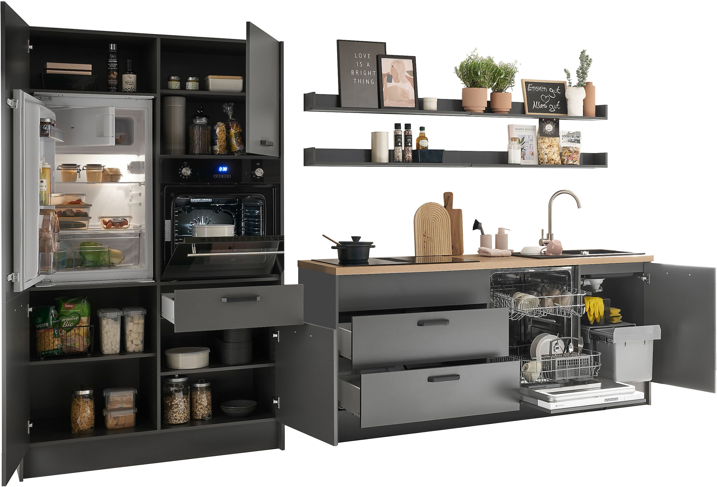 BASIC by Balculina Küchenzeile »Mykonos, Küchenzeile BxHxT 326x205x60«, Breite 326 cm, wahlweise mit E-Geräten, mit Softclose-Funktion