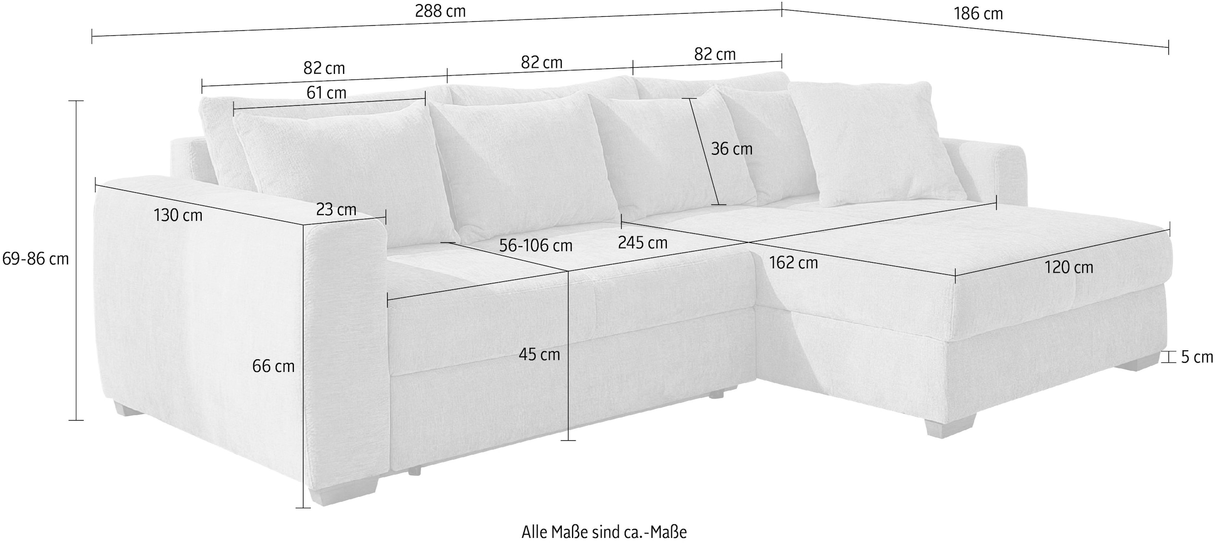 Jockenhöfer Gruppe Ecksofa »Kampen L-Form, B: 288 cm, Liegefl. 153x245 cm« mit Bettfunktion, Bettkasten & Zierkissen, Federkern