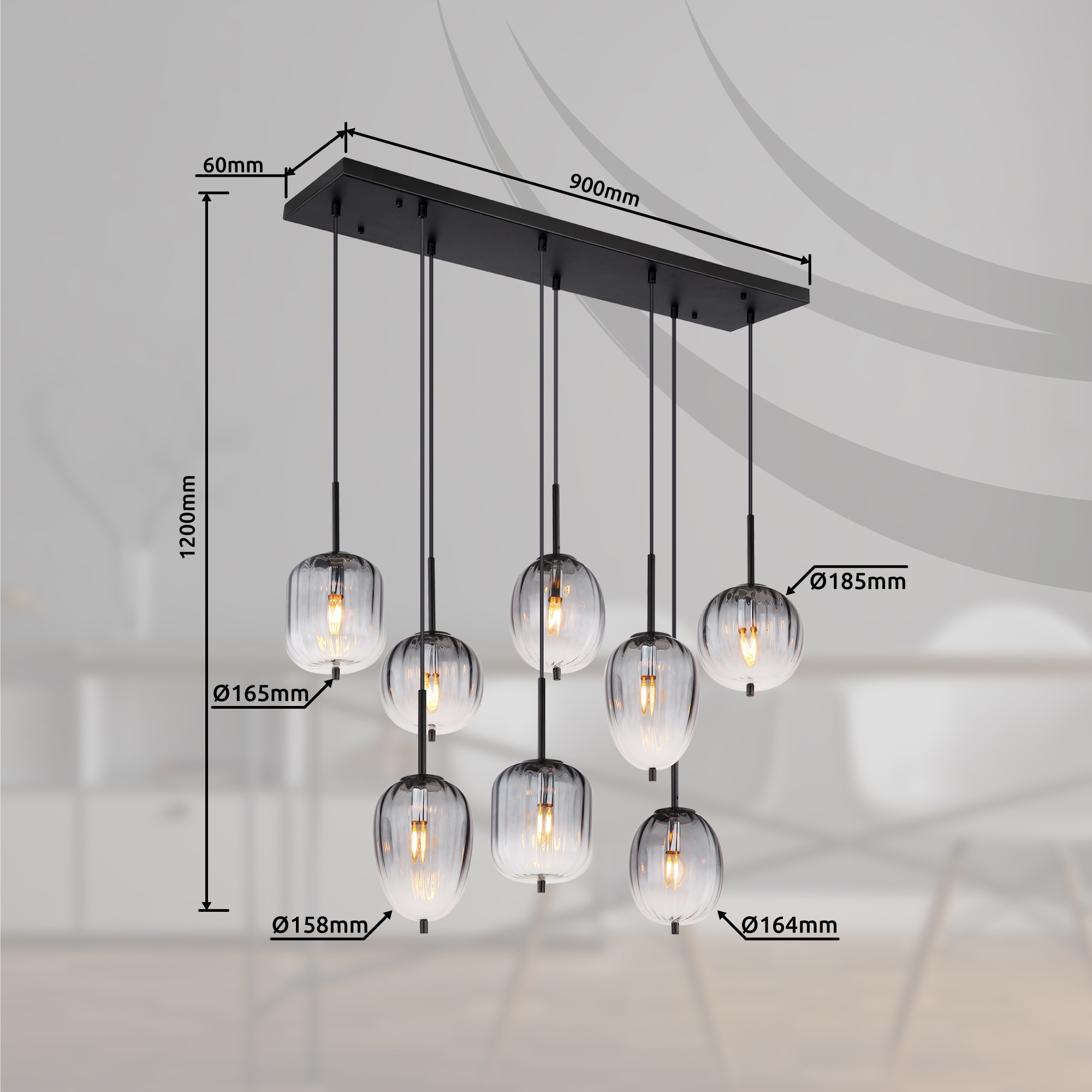 GLOBO LIGHTING Hängeleuchte »ATTILA«, Leuchtmittel E14 | ohne Leuchtmittel, Hängelampe/Pendelleuchte/verschiedene Gläser/Glas rauchfarben